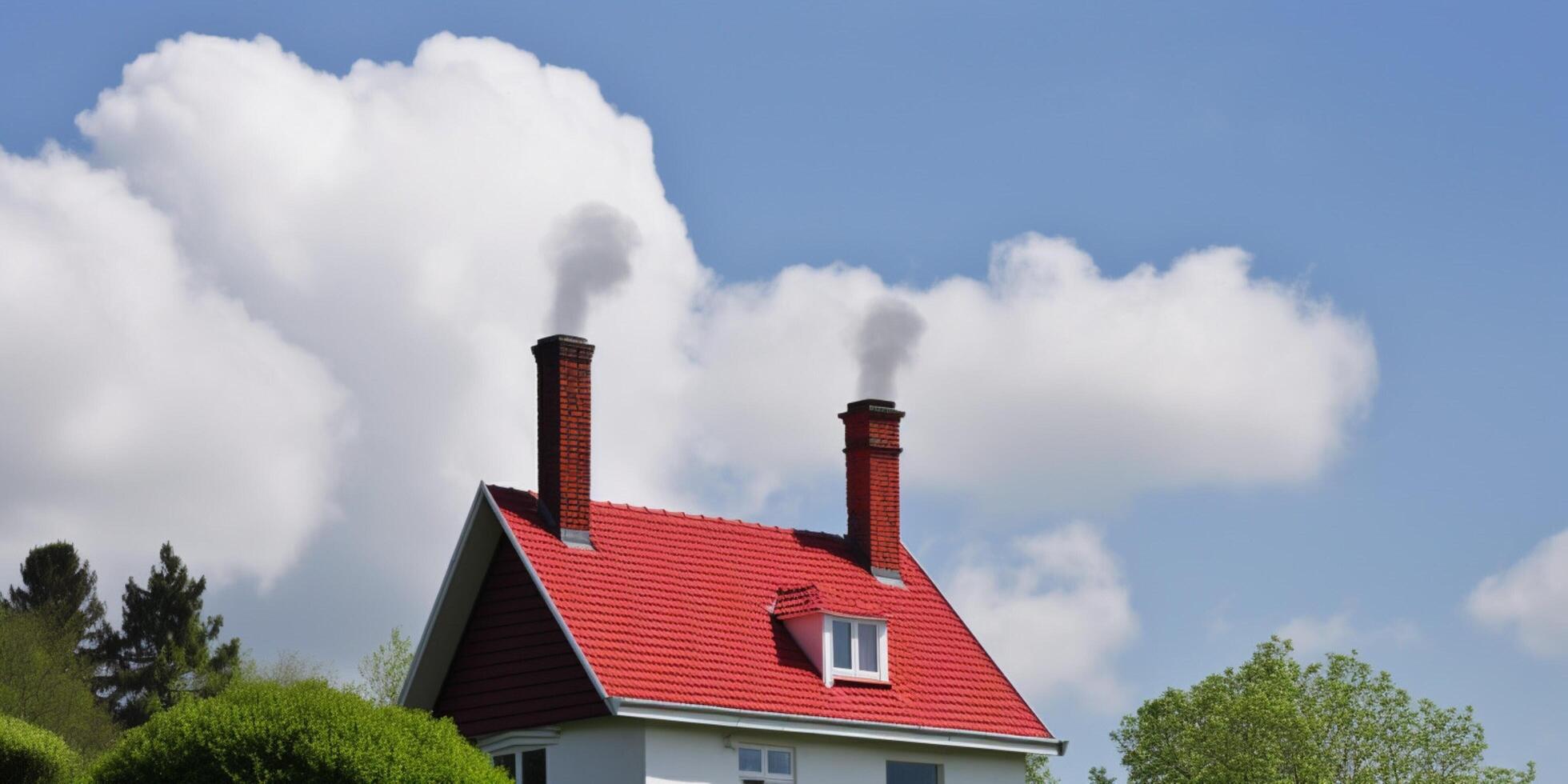 een klein huis met een rood schoorsteen Aan de top ai gegenereerd foto