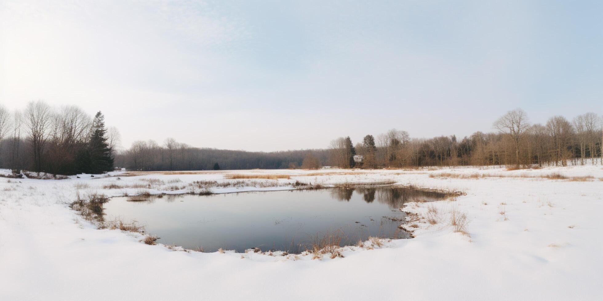 winter landschap met besneeuwd pad ai gegenereerd foto