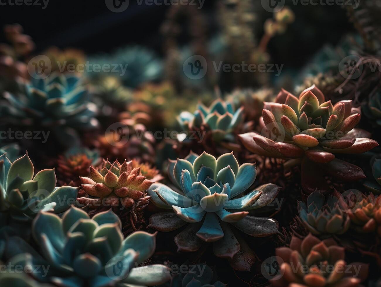 miniatuur huis bloemen vetplanten en cactus in de tuin gemaakt met generatief ai technologie foto