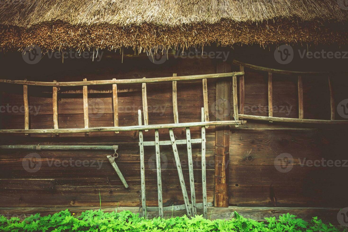 wijnoogst houten huis foto