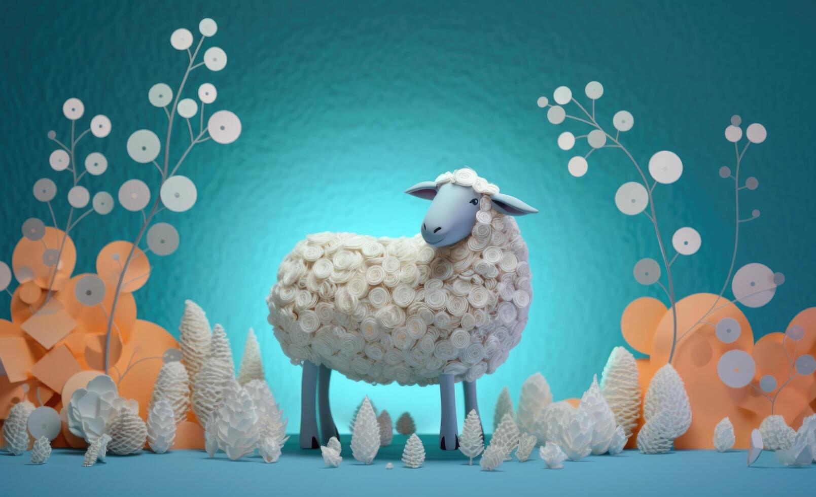 animatie van schattig schapen Aan een blauw achtergrond. illustratie ai generatief foto
