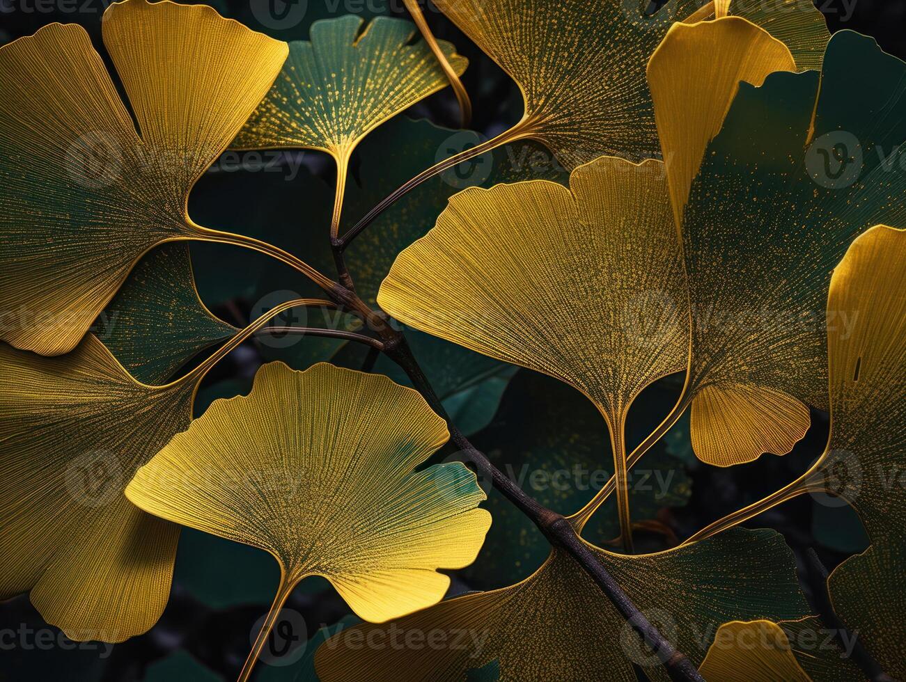 ginkgo biloba bladeren donker achtergrond gemaakt met generatief ai technologie foto