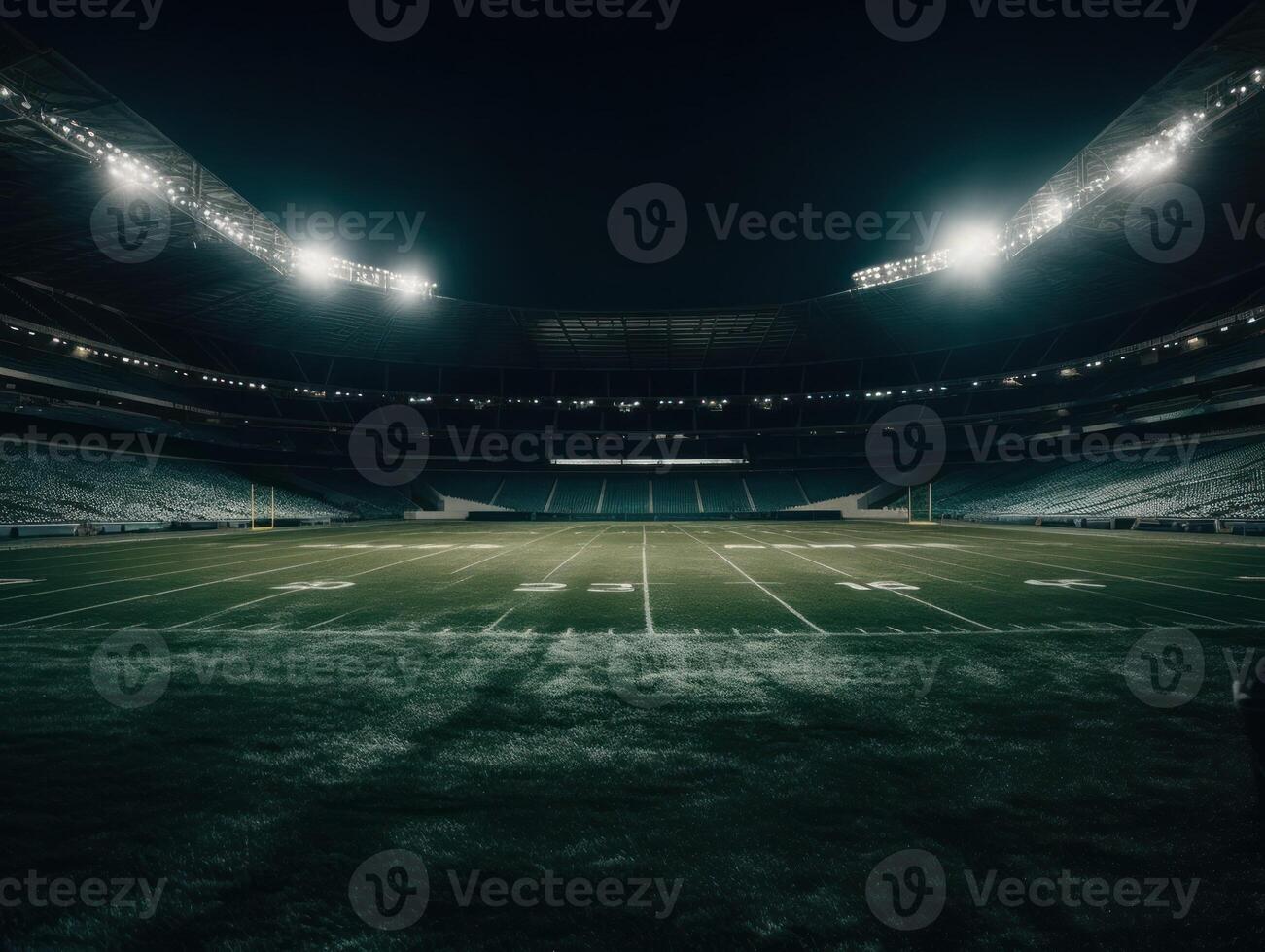 Amerikaans voetbal stadion met helder lichten en stoelen gemaakt met generatief ai technologie foto