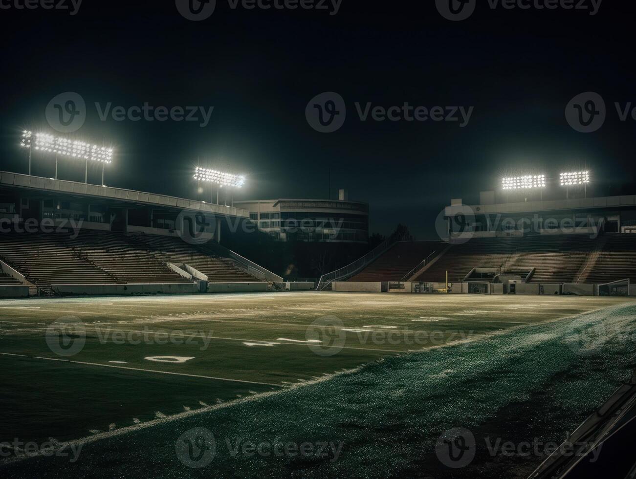 Amerikaans voetbal stadion met helder lichten en stoelen gemaakt met generatief ai technologie foto