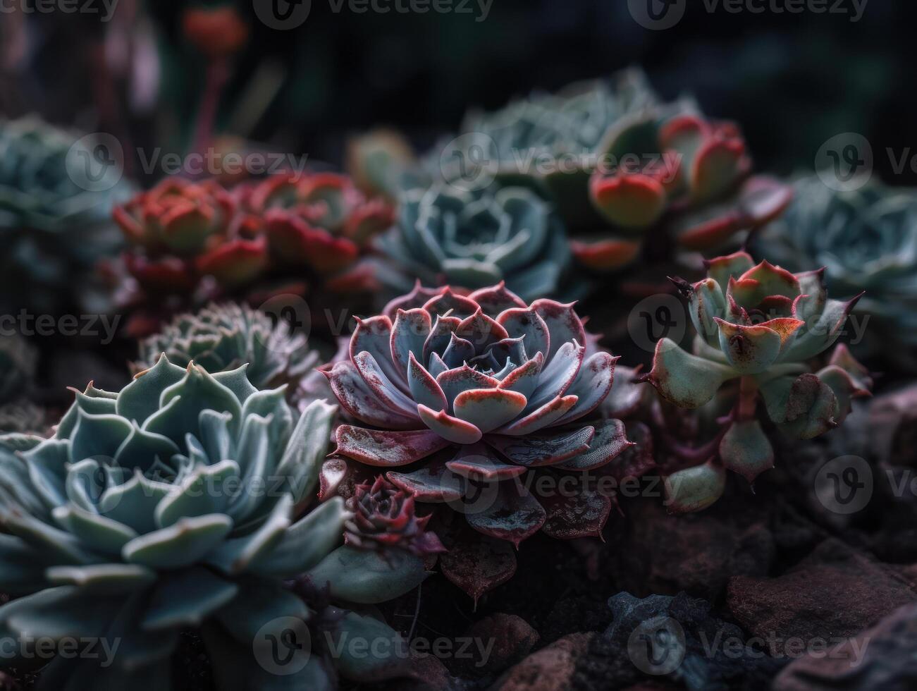 miniatuur huis bloemen vetplanten en cactus in de tuin gemaakt met generatief ai technologie foto