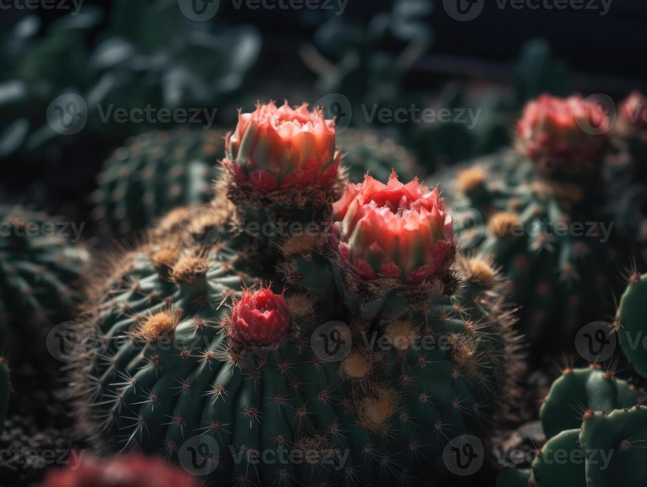 miniatuur huis bloemen vetplanten en cactus in de tuin gemaakt met generatief ai technologie foto