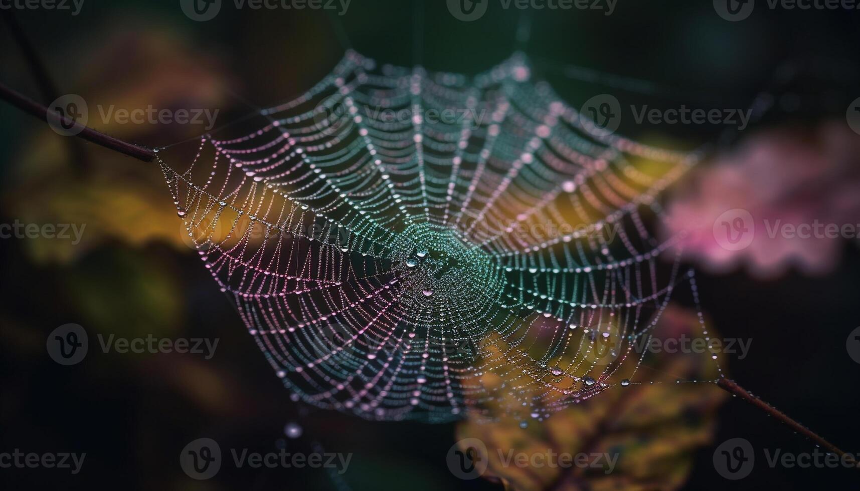 spinnen web vallen dauw druppel, presentatie van spin schoonheid in natuur gegenereerd door ai foto