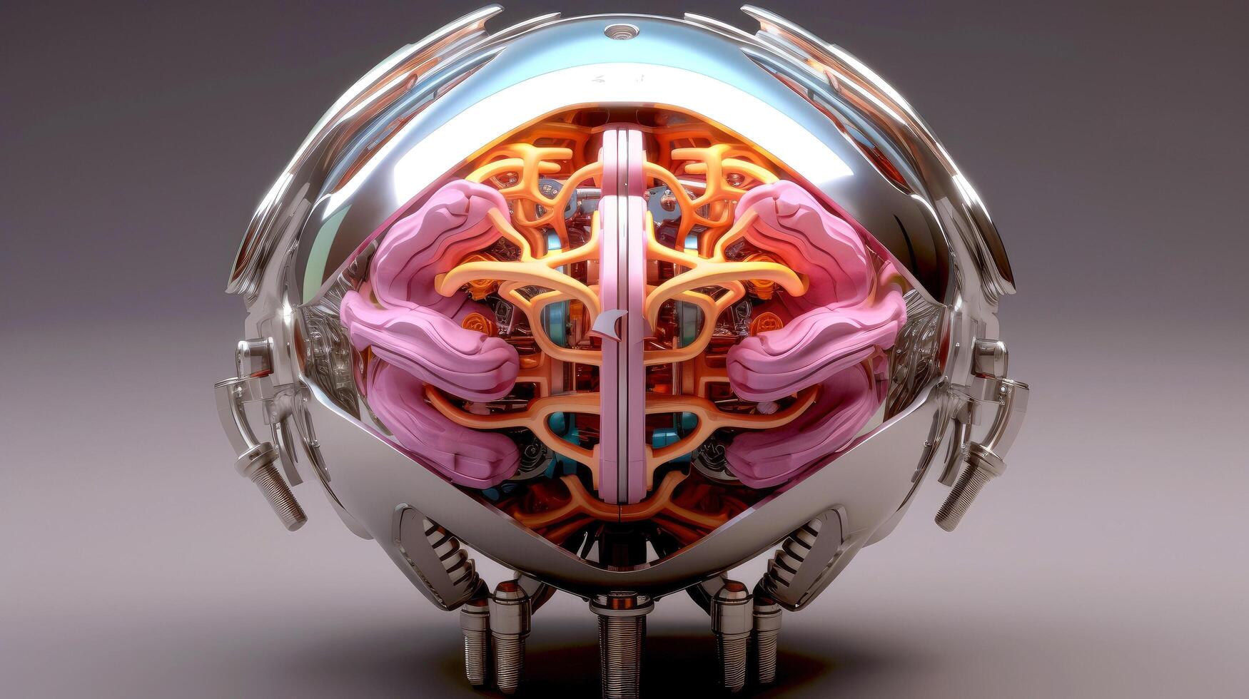 hersenen en zenuw vormen een futuristische gezicht illustreren de macht van onze neuron en onze virtueel leven, machine aan het leren technologie, neurale netwerken. 3d renderen ontwerp, generatief ai illustratie foto