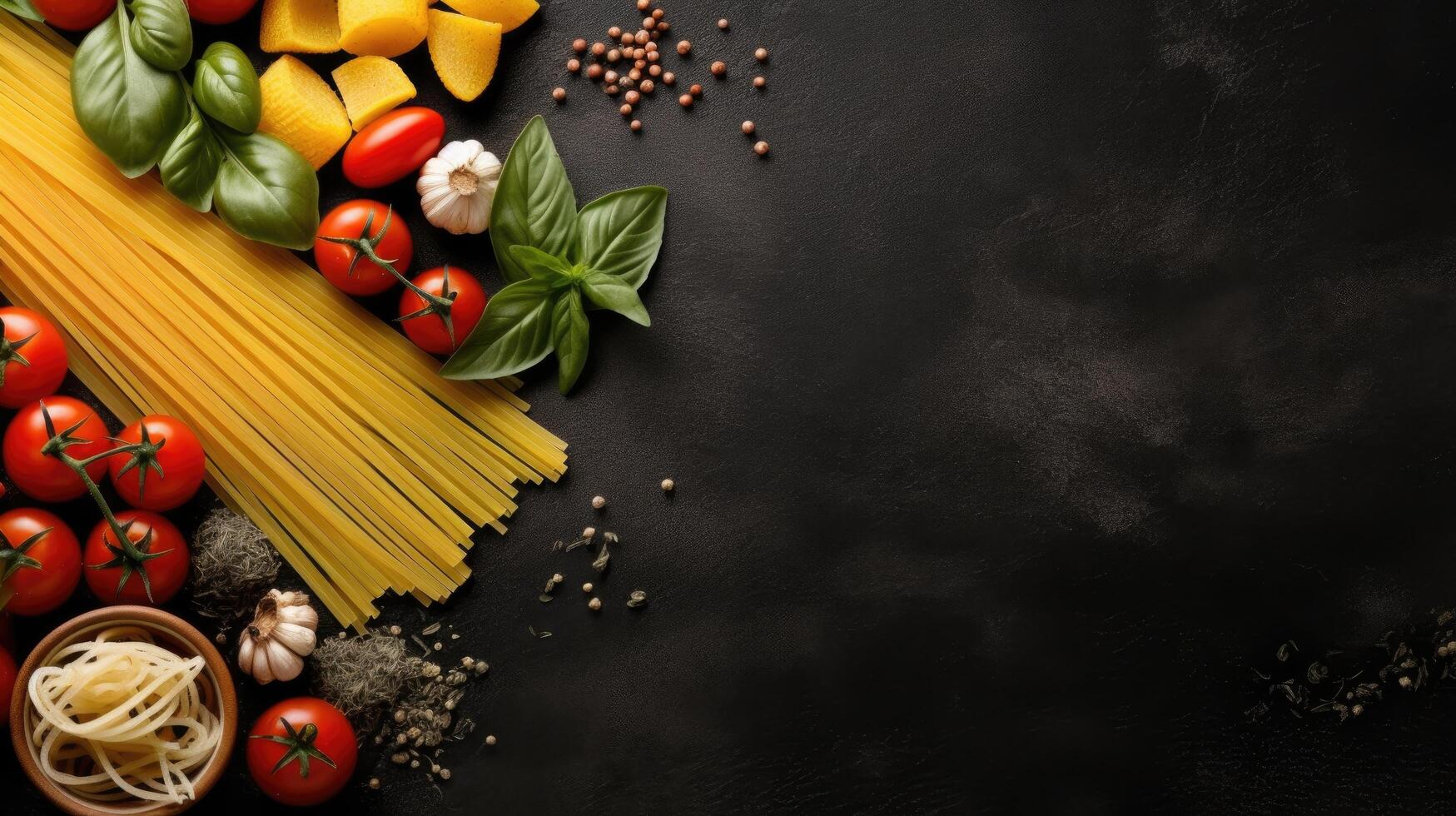 voedsel ingrediënten voor Italiaans pasta illustratie ai generatief foto