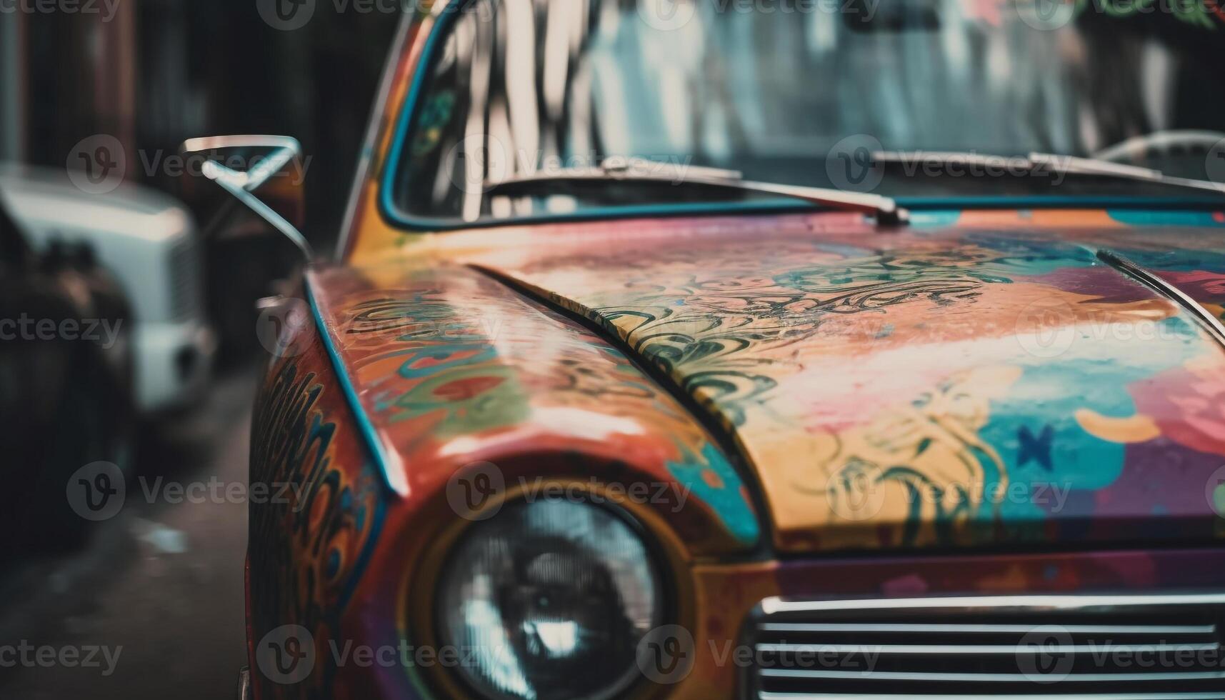 wijnoogst auto het rijden door Cubaans stad, roestig wiel en elegantie gegenereerd door ai foto