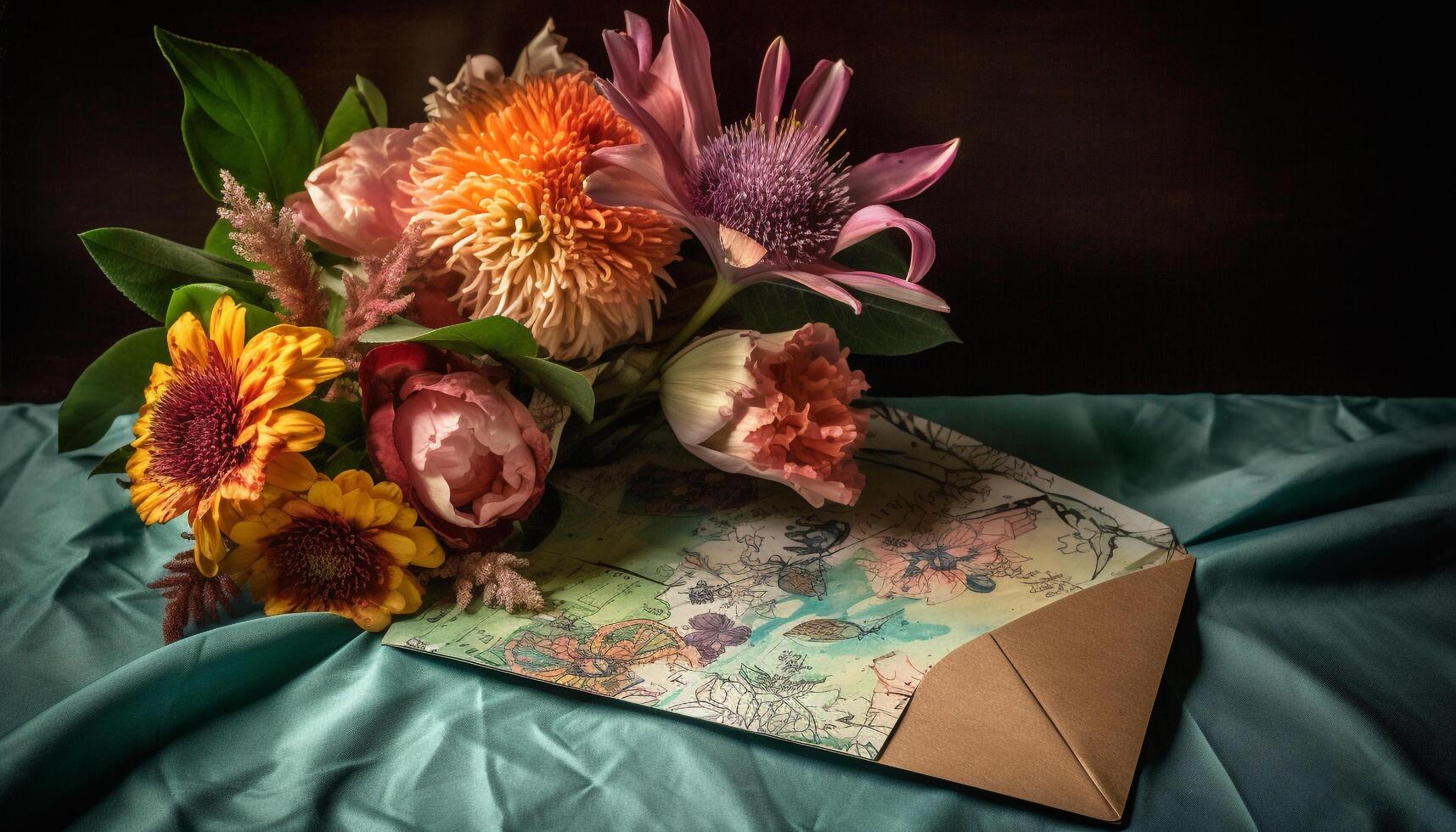 vers boeket van multi gekleurde bloemen in een wijnoogst vaas gegenereerd door ai foto