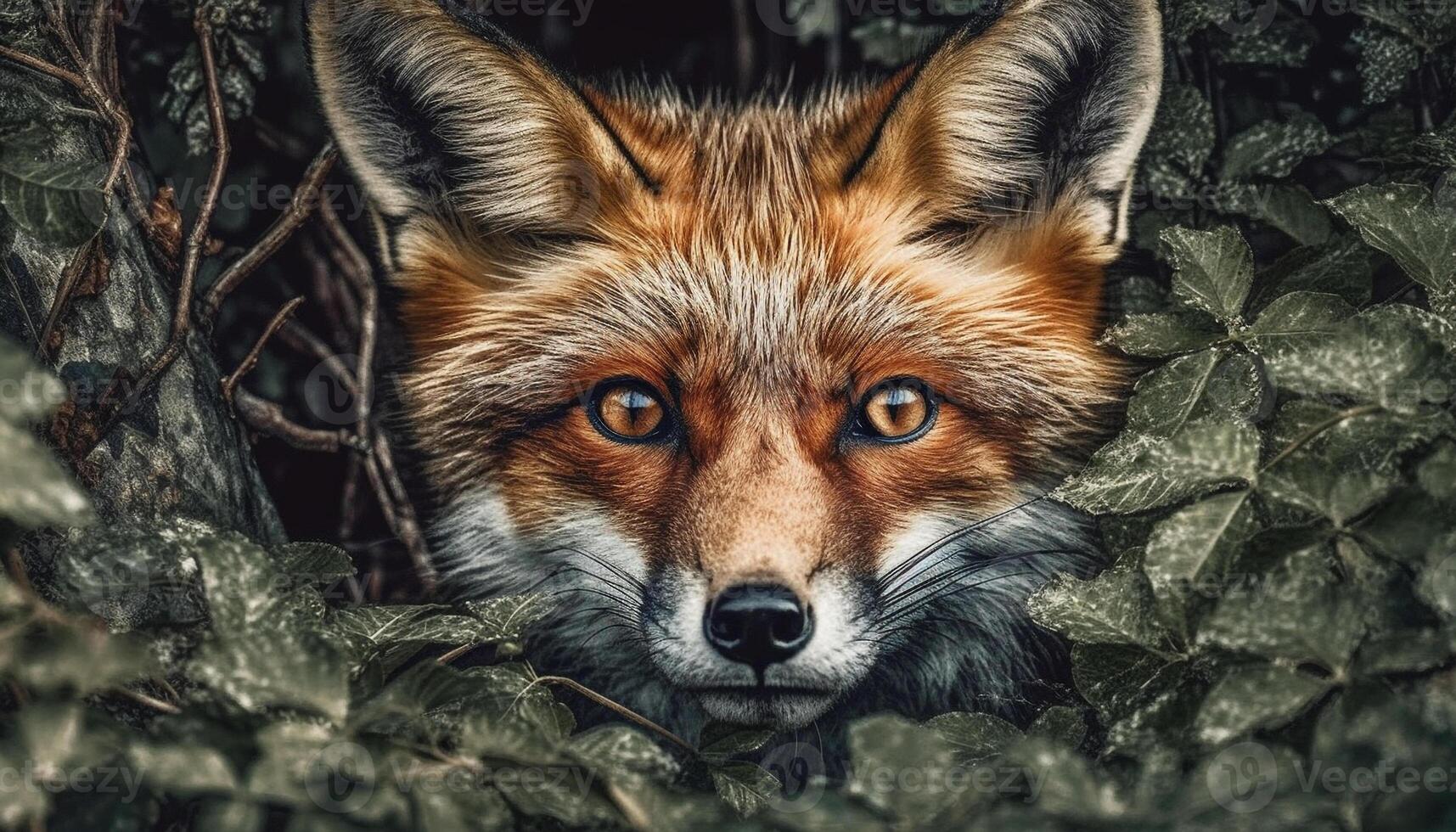 schattig rood vos op zoek Bij camera in besneeuwd Woud buitenshuis gegenereerd door ai foto