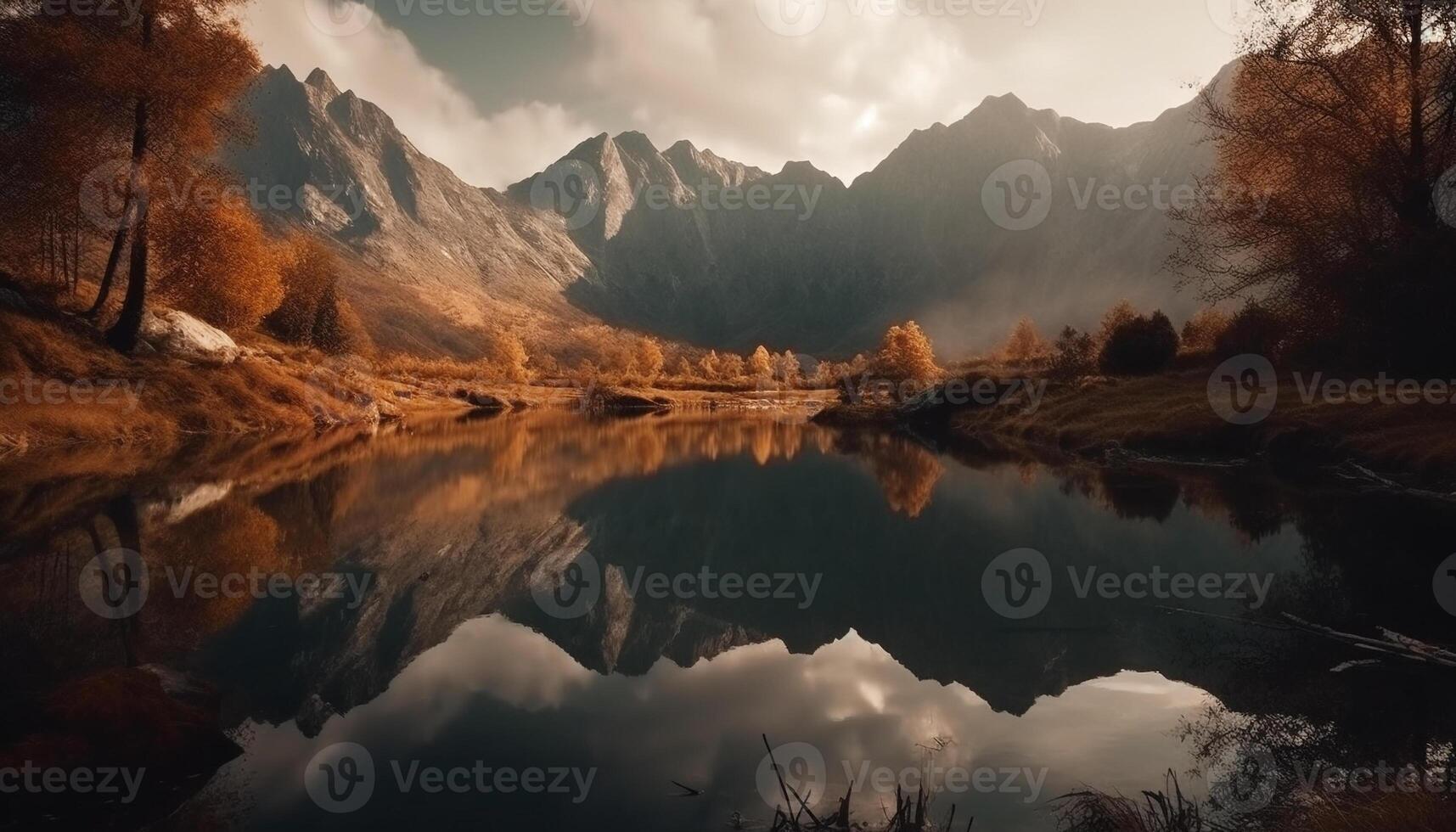 majestueus berg reeks weerspiegelt rustig tafereel in de wildernis Oppervlakte gegenereerd door ai foto