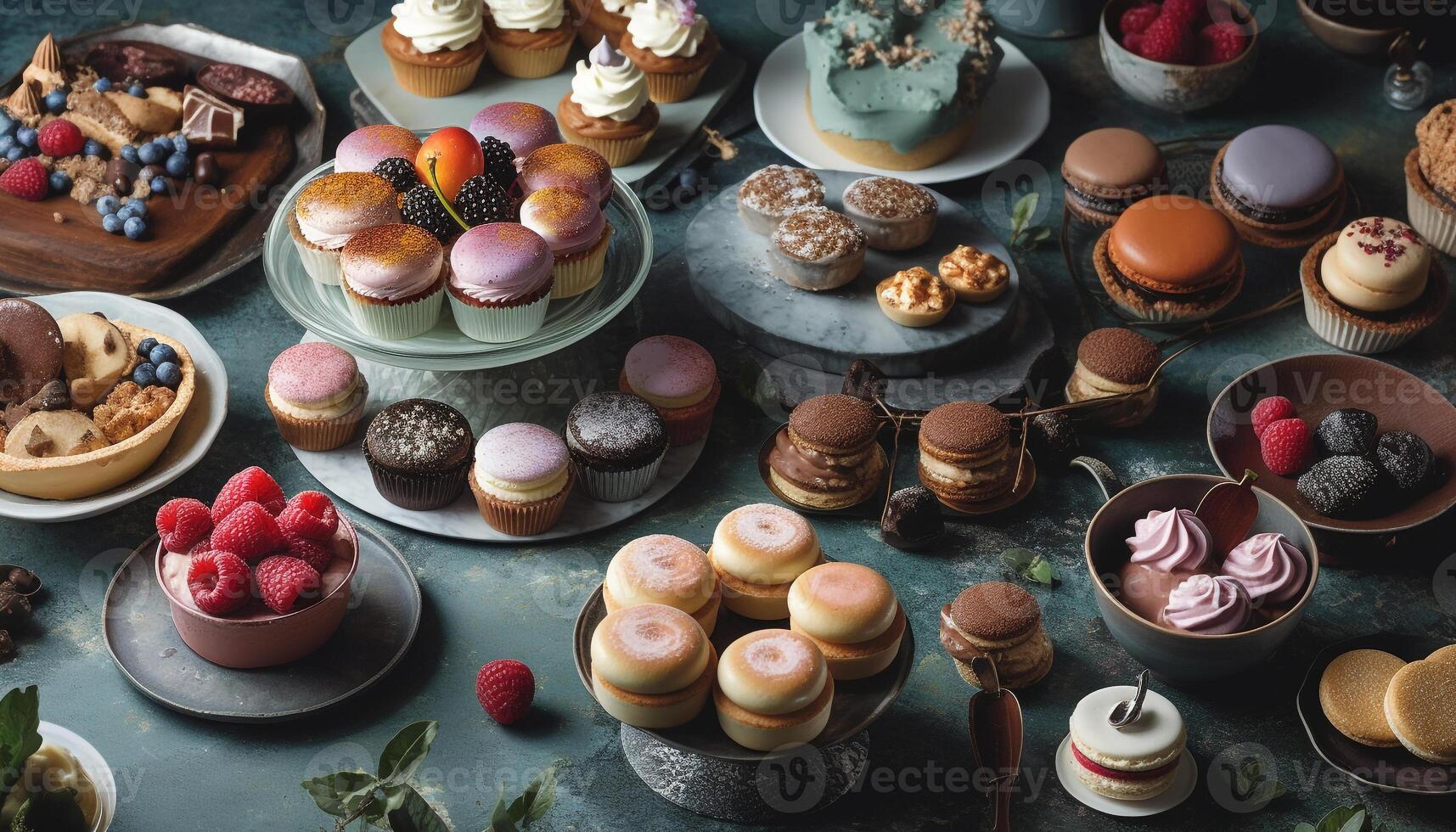 eigengemaakt fijnproever chocola framboos koekjes met vers BES fruit decoratie gegenereerd door ai foto