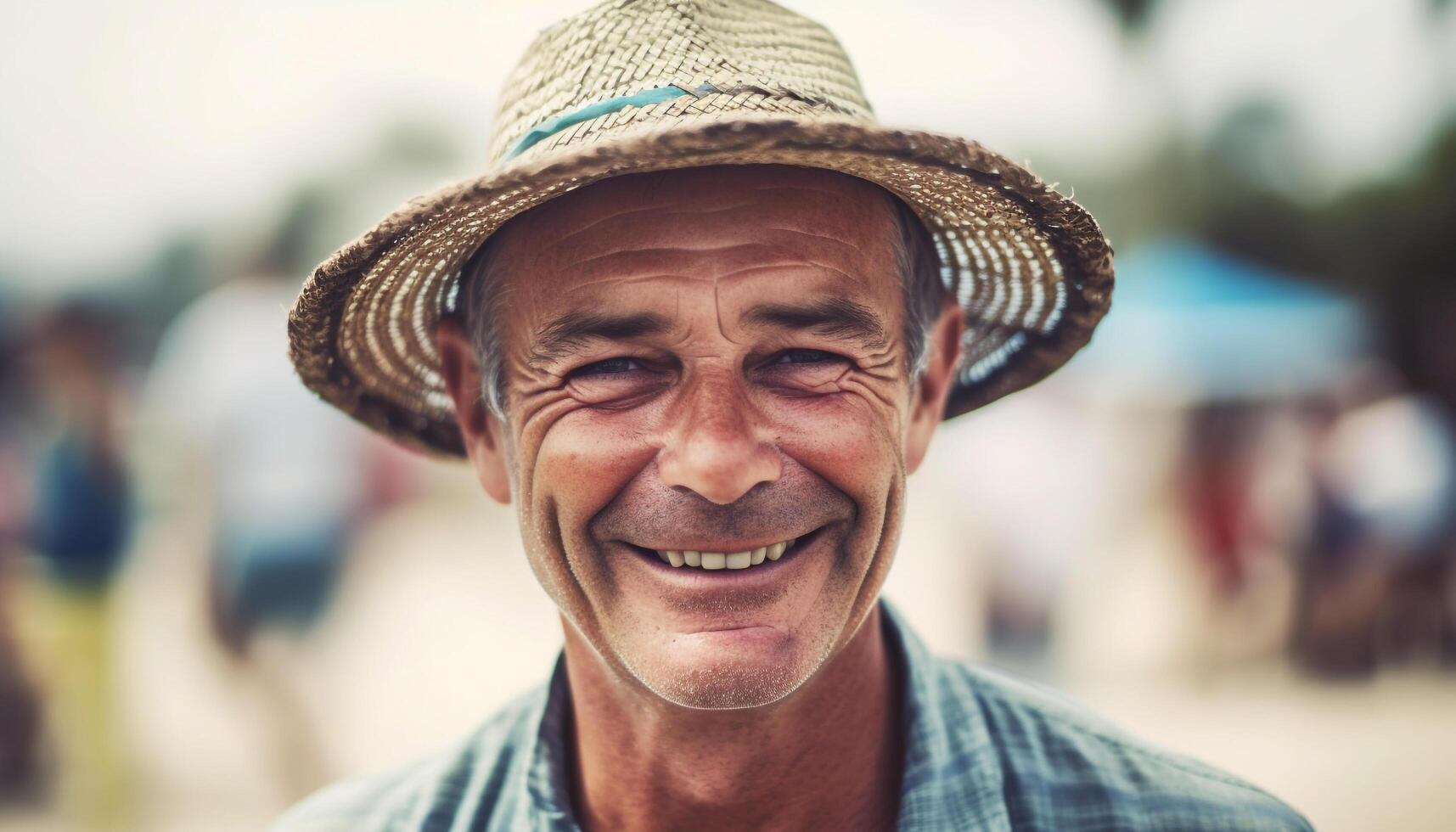 glimlachen boer geniet zomer vakantie met vertrouwen generatief ai foto