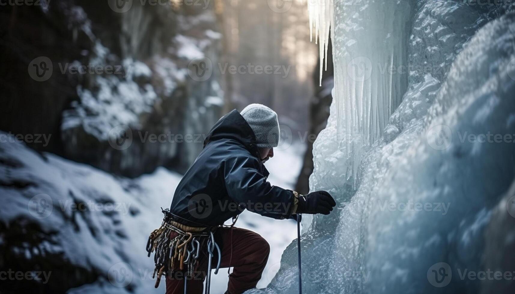 berg klimmer overwint bevroren top met bepaling generatief ai foto