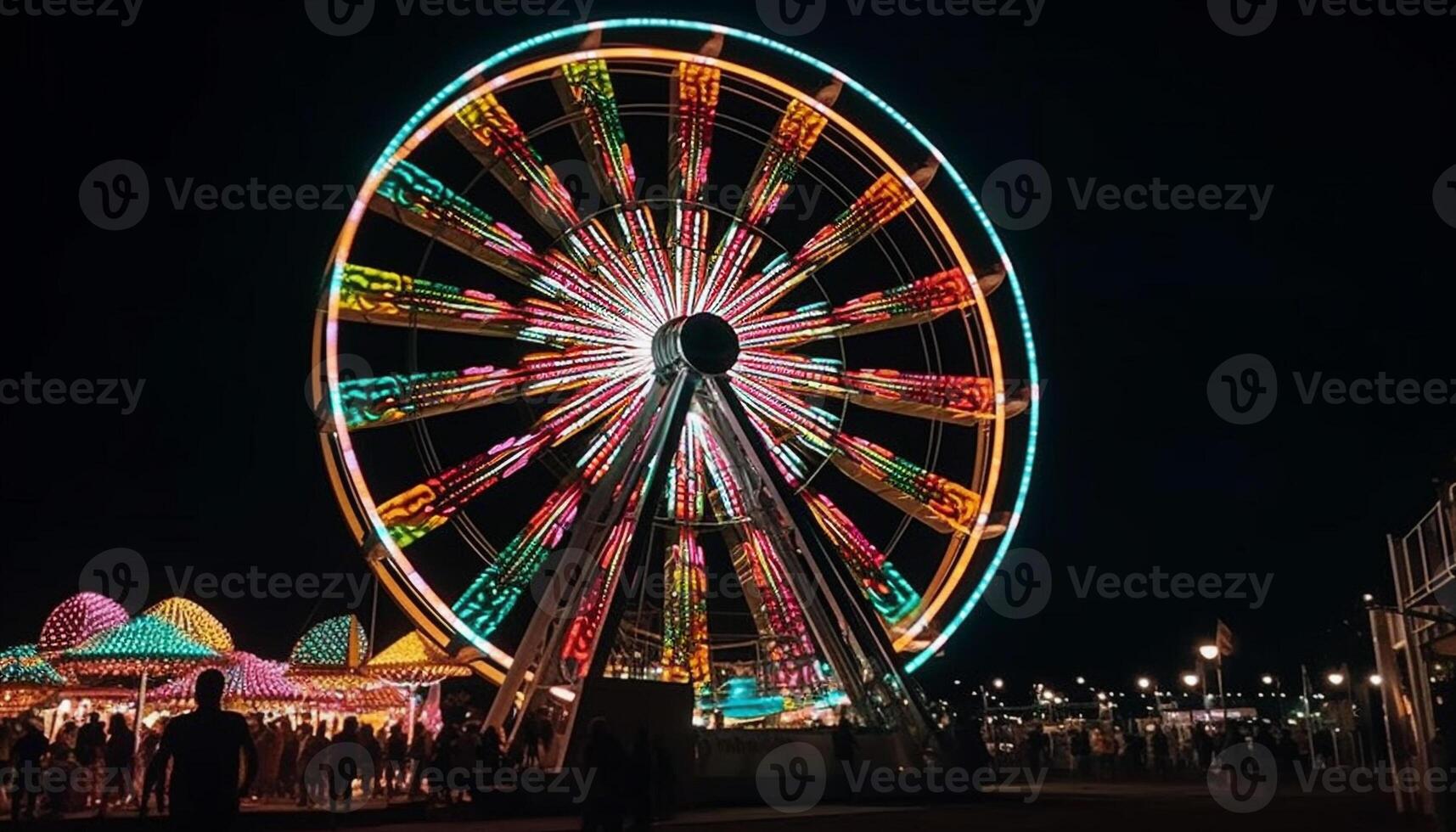 blij familie geniet spinnen carnaval rijden Bij nacht gegenereerd door ai foto