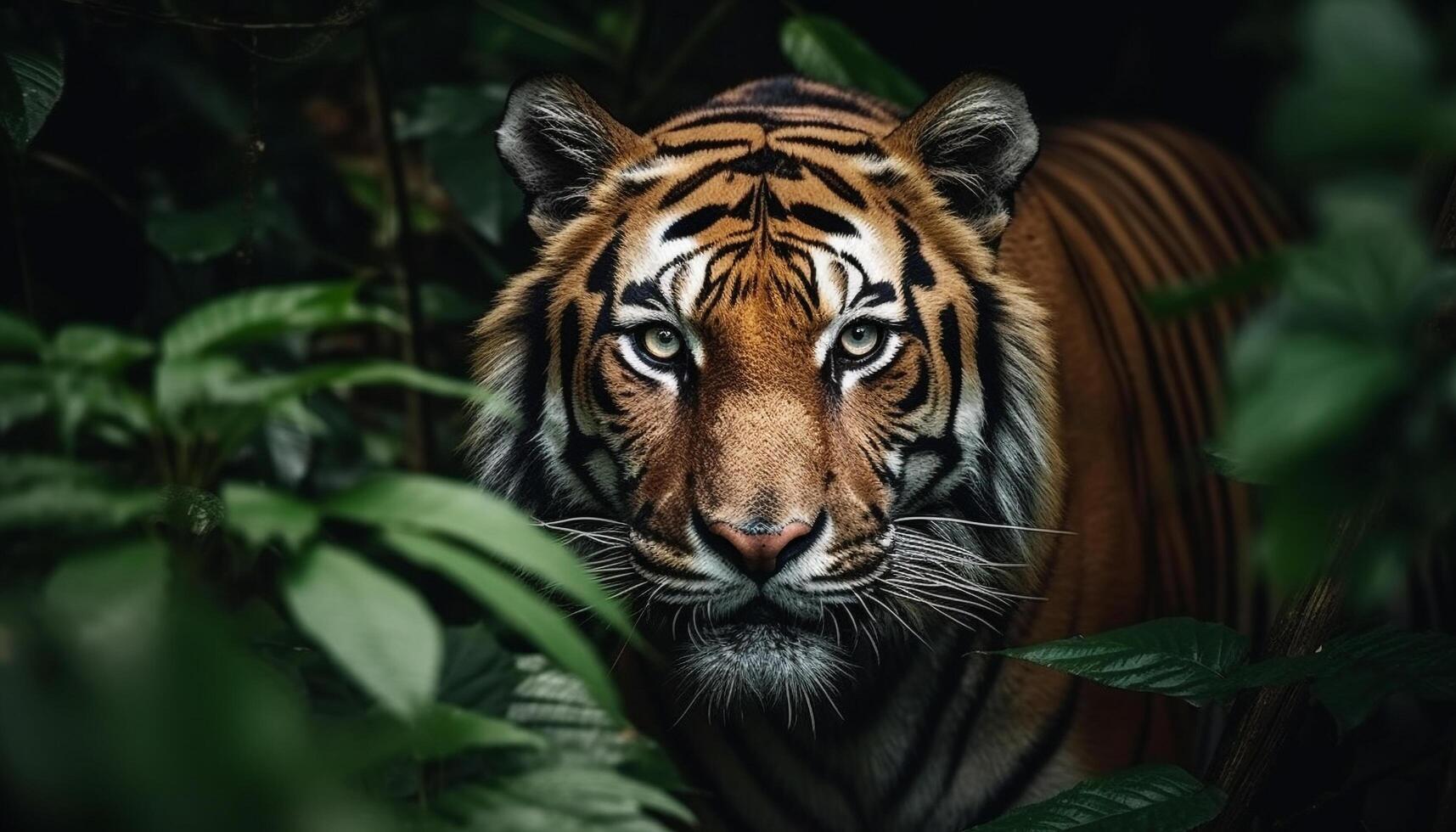 Bengalen tijger staren, dichtbij omhoog portret in wildernis gegenereerd door ai foto