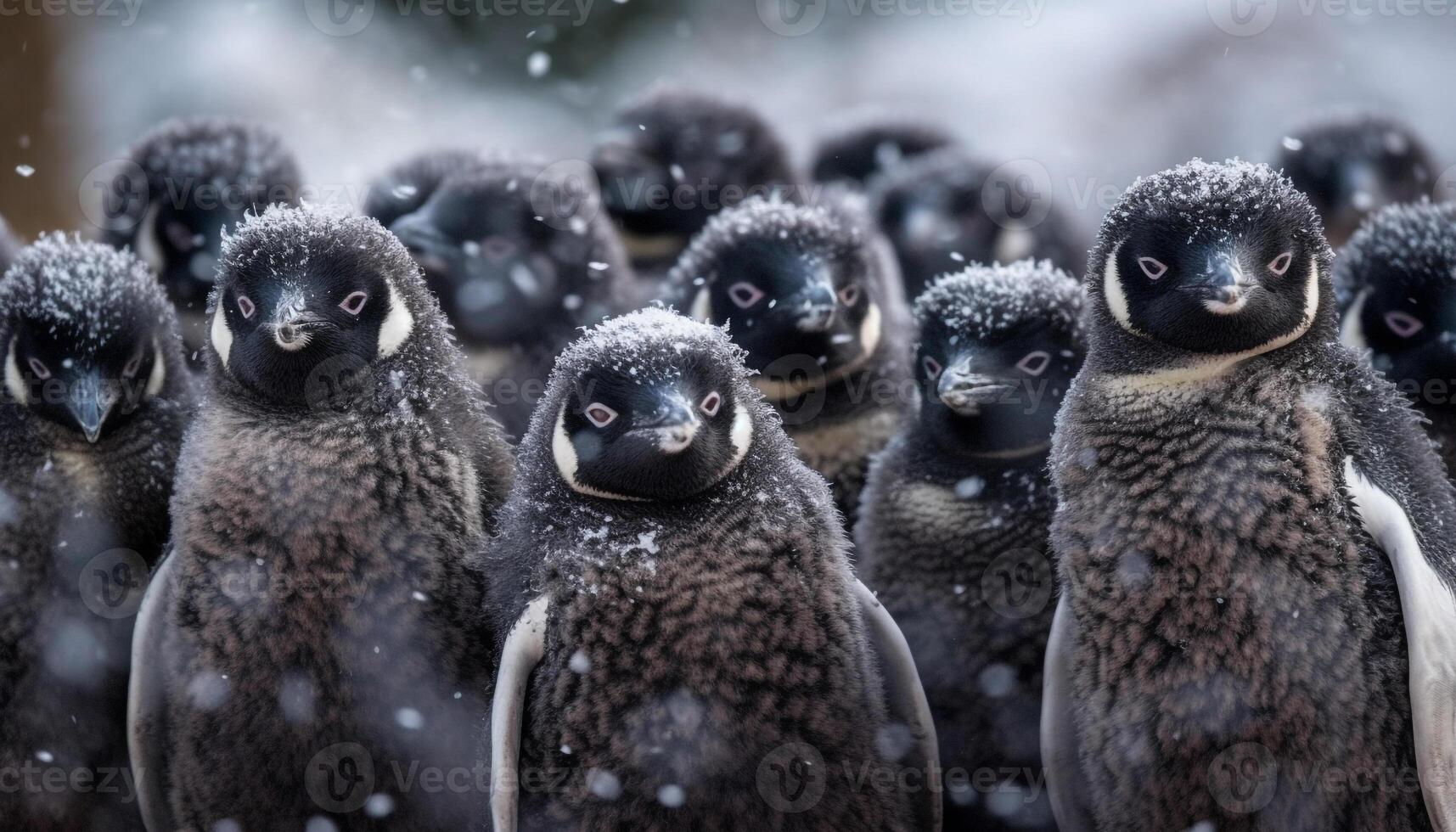 pinguïn kolonie in arctisch, op zoek Bij camera gegenereerd door ai foto