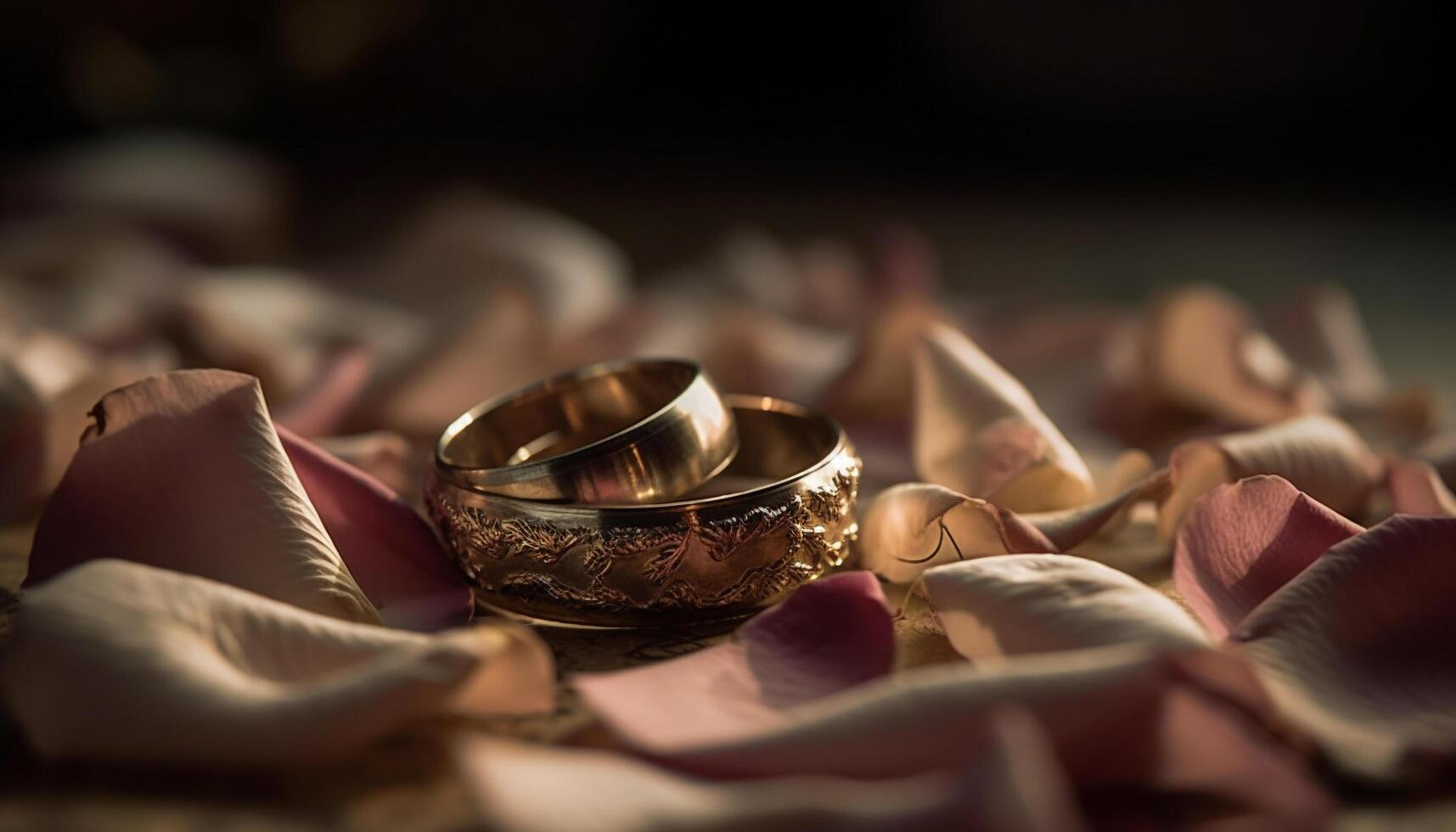 goud bruiloft ring symboliseert liefde en saamhorigheid gegenereerd door ai foto