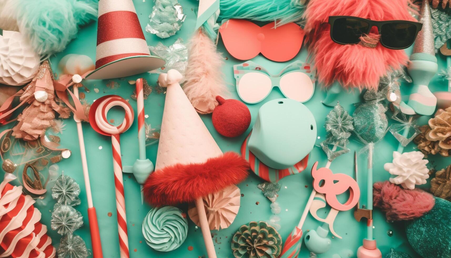 winter viering achtergrond met multi gekleurde geschenk en schattig sneeuwman speelgoed- gegenereerd door ai foto