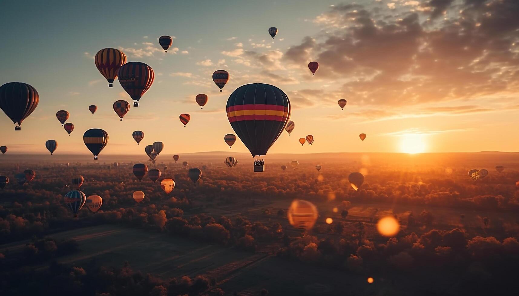 multi gekleurde heet lucht ballon stijgt hoog in rustig zonsondergang lucht gegenereerd door ai foto