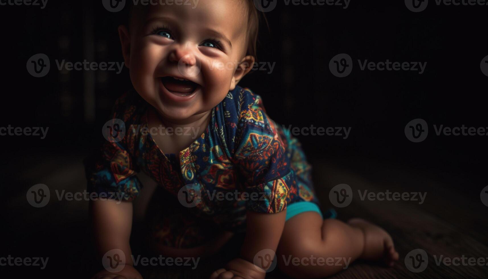glimlachen baby jongen, portret van onschuld en geluk, binnenshuis gegenereerd door ai foto