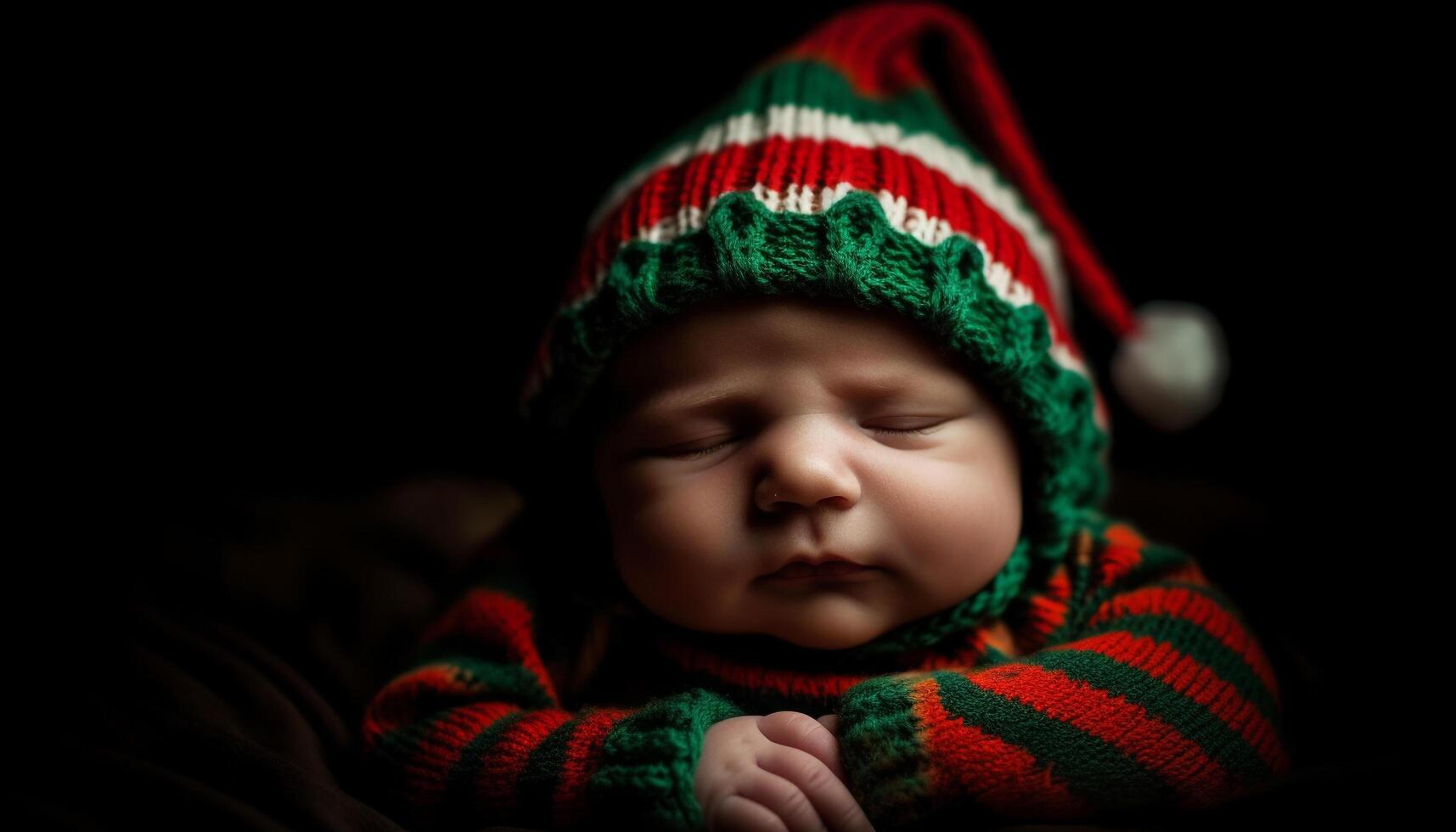 schattig pasgeboren jongen slapen vredig verpakt in zacht breien deken gegenereerd door ai foto