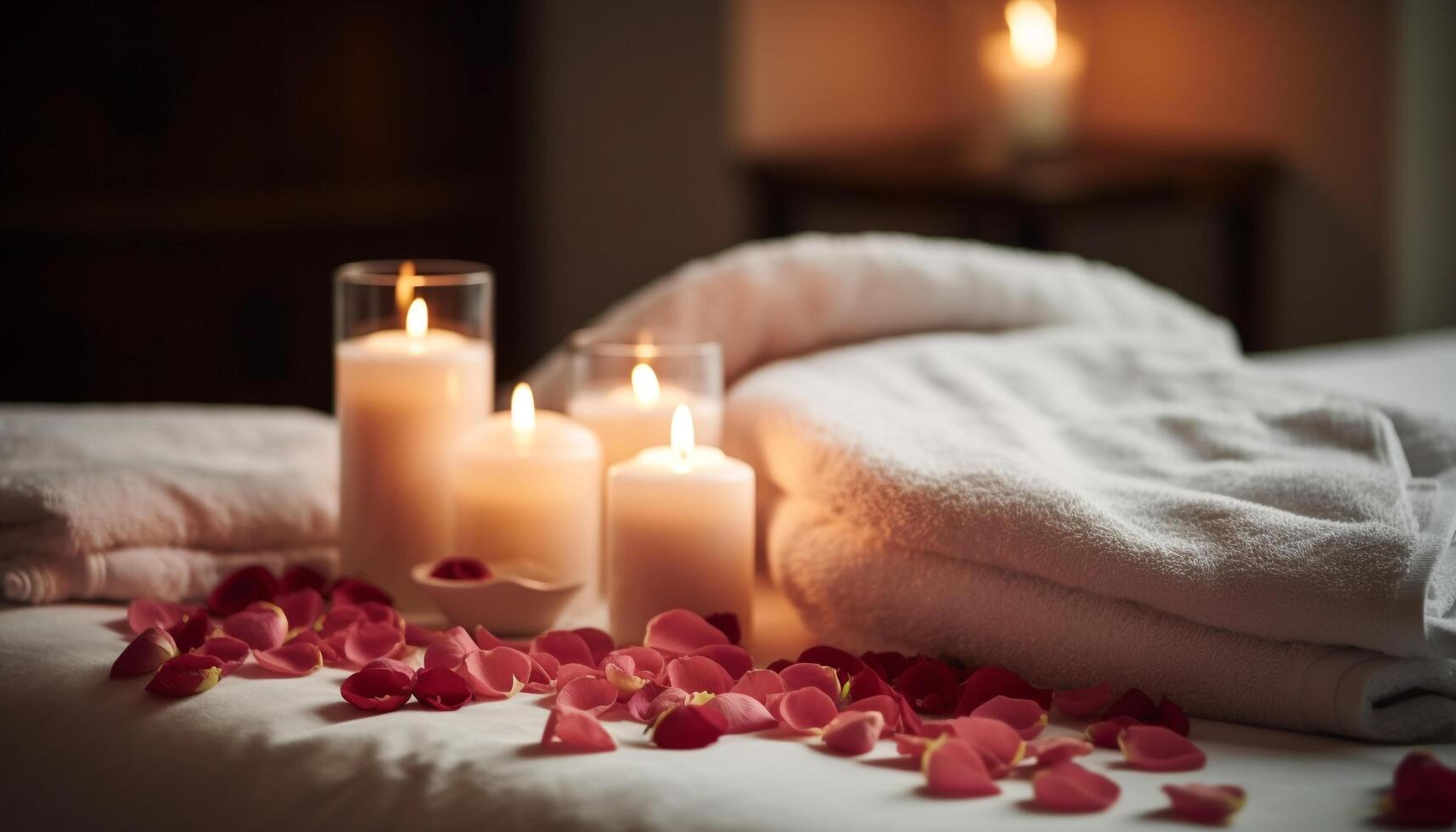 vlam verlicht bloemblad in rustig spa voor ultieme verwennerij gegenereerd door ai foto