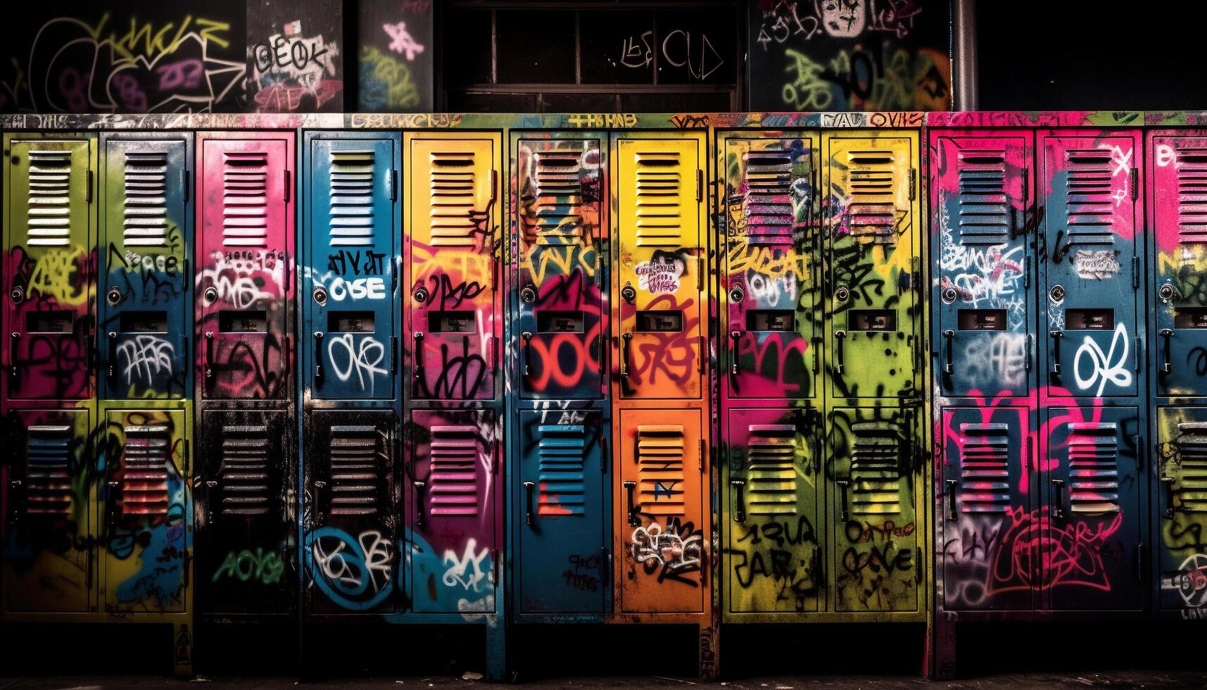 levendig kleuren van graffiti versieren oud gebouw in stad straat gegenereerd door ai foto