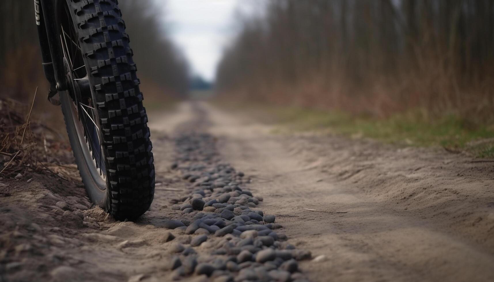 berg fietser snelheden door nat aarde Aan uit weg fiets gegenereerd door ai foto