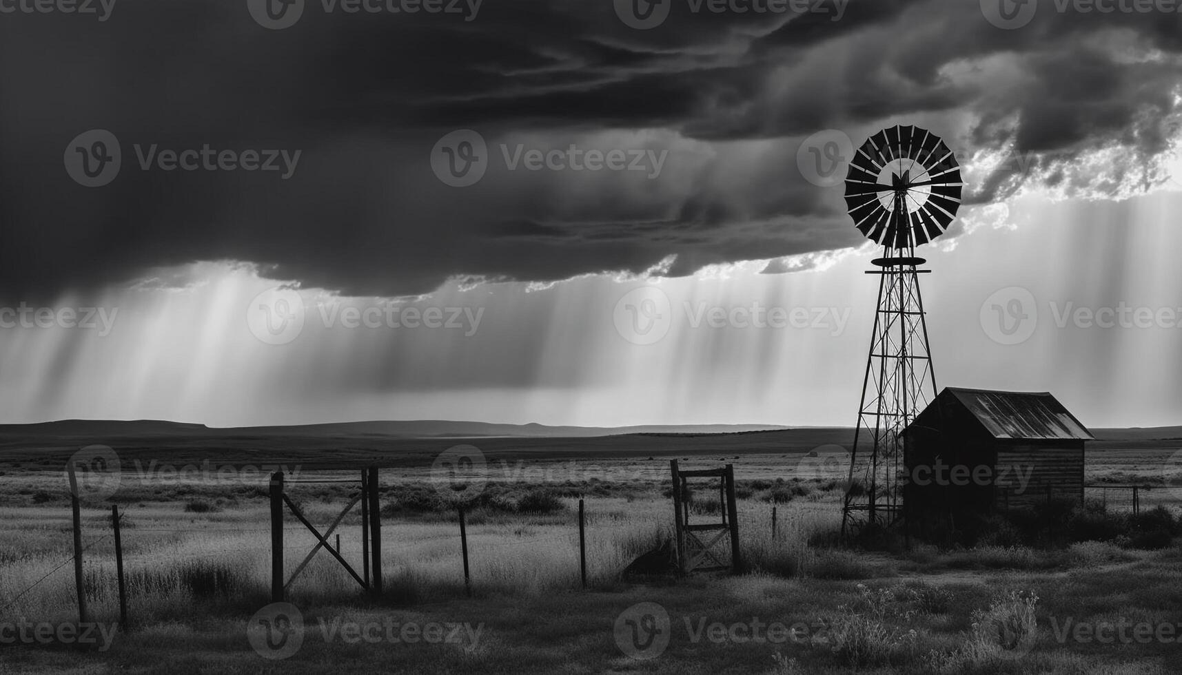 wind turbine silhouet bevoegdheden afgelegen prairie boerderij met alternatief energie gegenereerd door ai foto