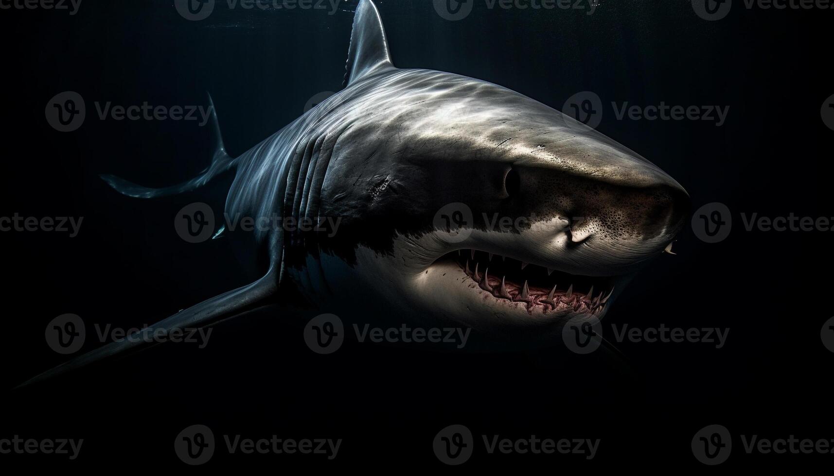 spookachtig onderwater- verschrikking blacktip rif haai scherp tanden en agressie gegenereerd door ai foto