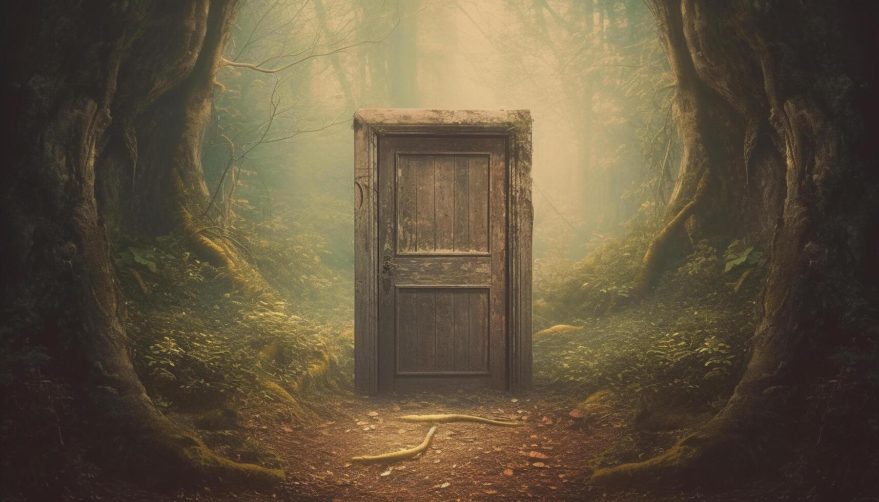 mysterie Woud deuropening onthult spookachtig oude boom en onheil fee gegenereerd door ai foto