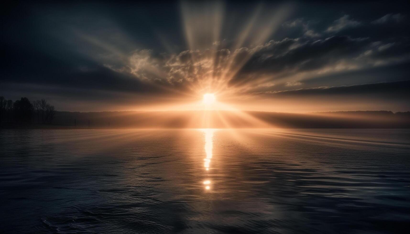 silhouet van de hemel, rustig tafereel over- verlichte water reflectie gegenereerd door ai foto