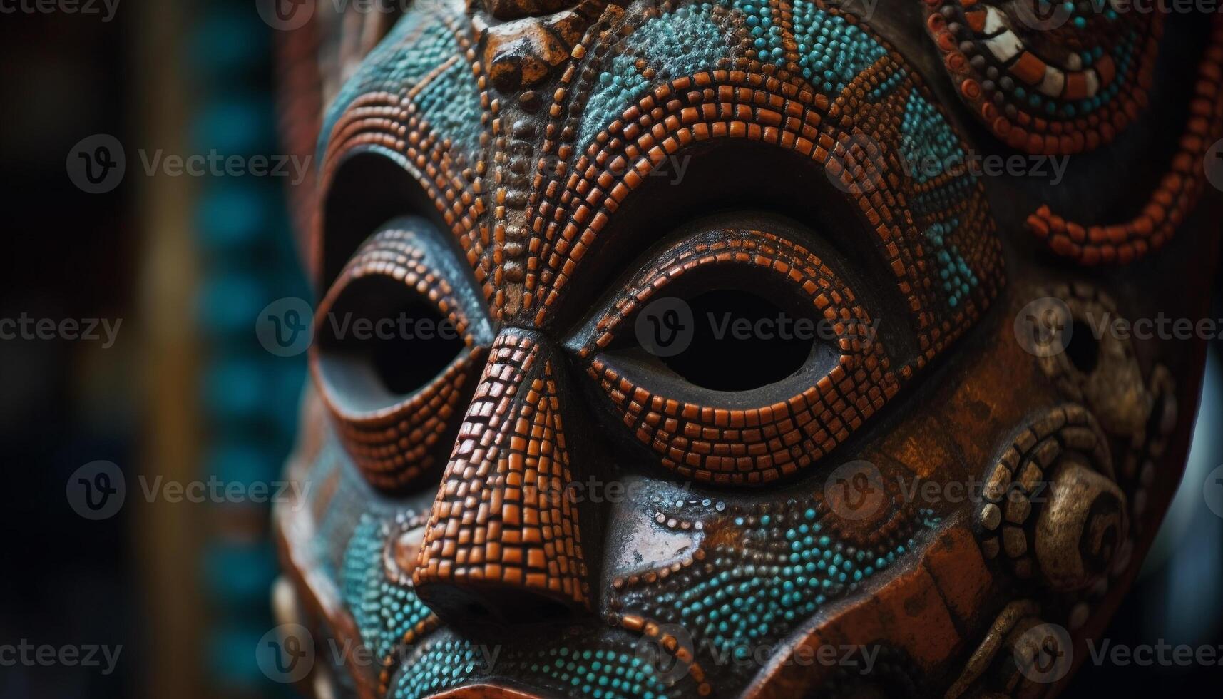 inheems masker decoratie levendig kleuren, oude ambacht, overladen patronen gegenereerd door ai foto