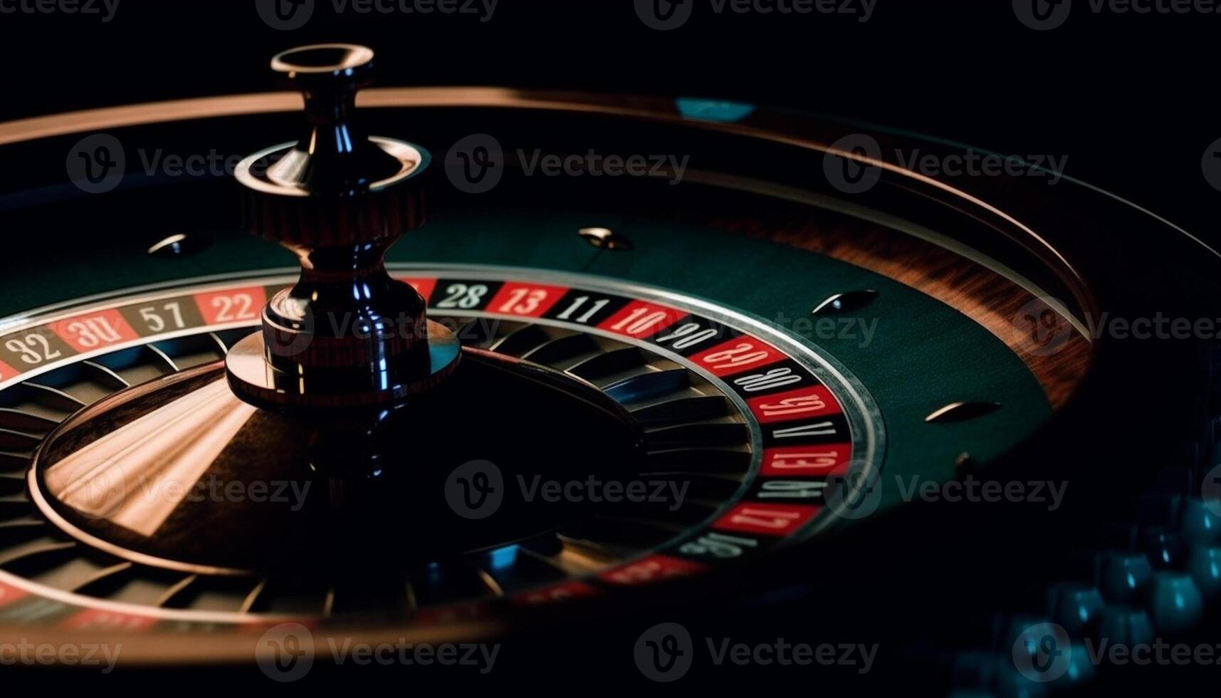 roulette wiel draaien, kans voor jackpot, risico van verlies gegenereerd door ai foto
