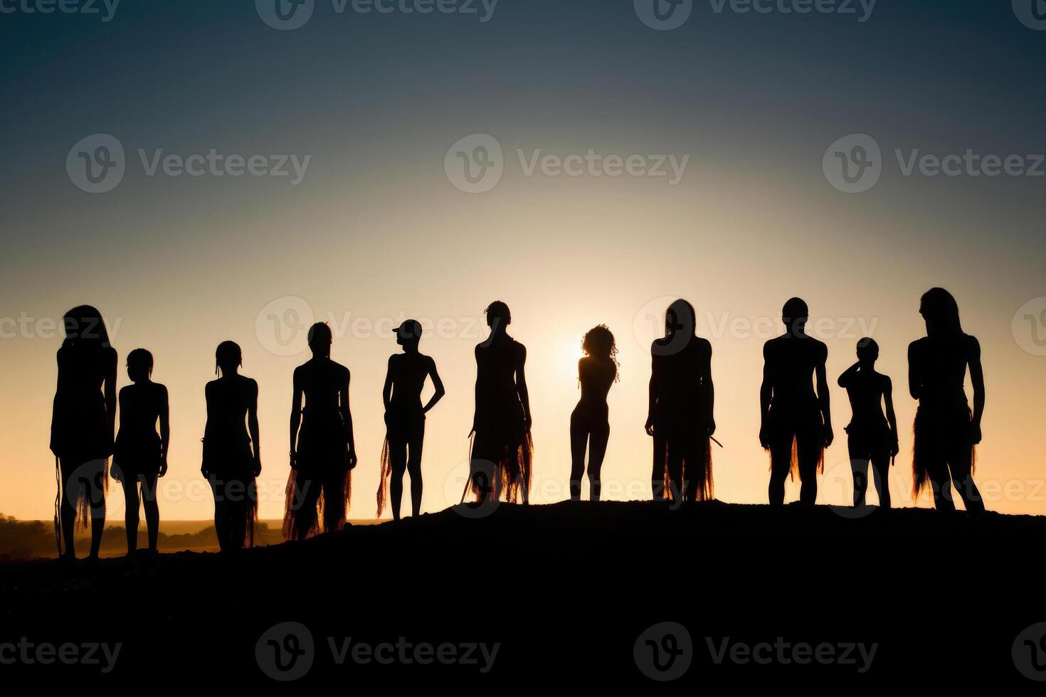 silhouetten van Afrikaanse aboriginals Bij zonsondergang. generatief ai foto