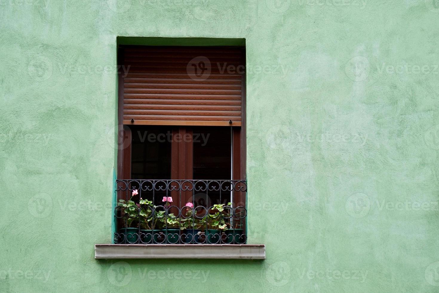 raam op de groene gevel van het huis foto