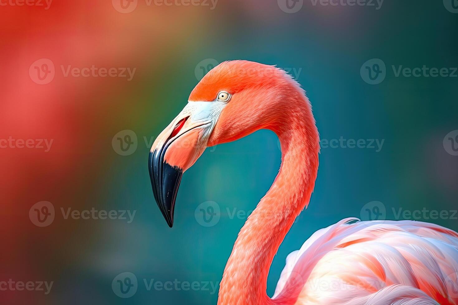 dichtbij omhoog portret van flamingo vogel Aan pastel gekleurde achtergrond. generatief ai foto