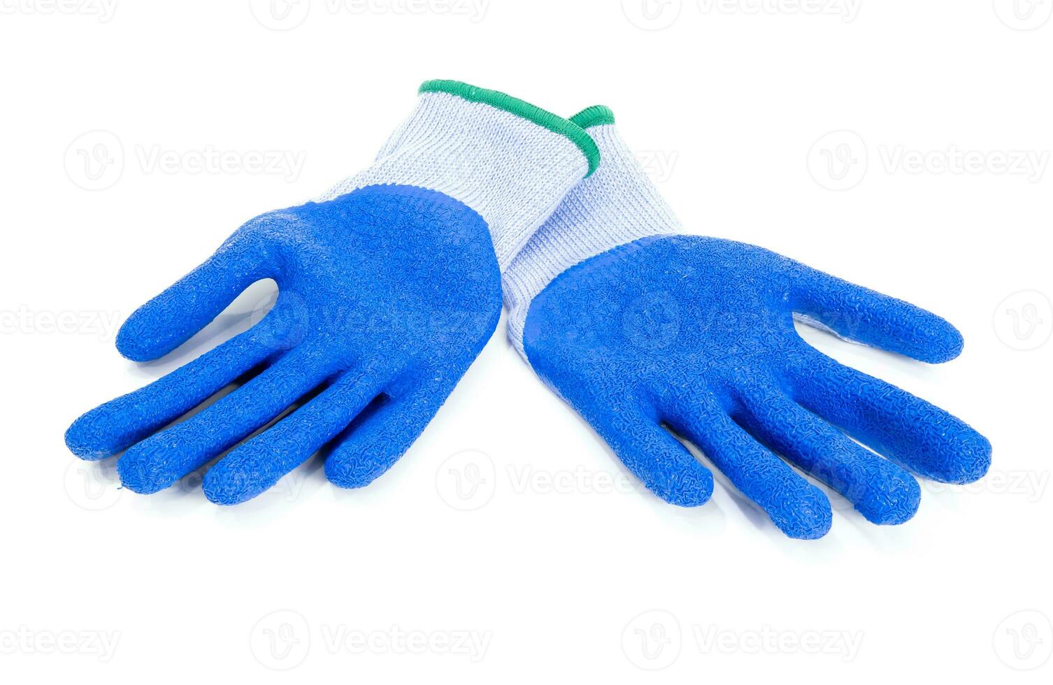 blauw handschoenen Aan een wit achtergrond foto