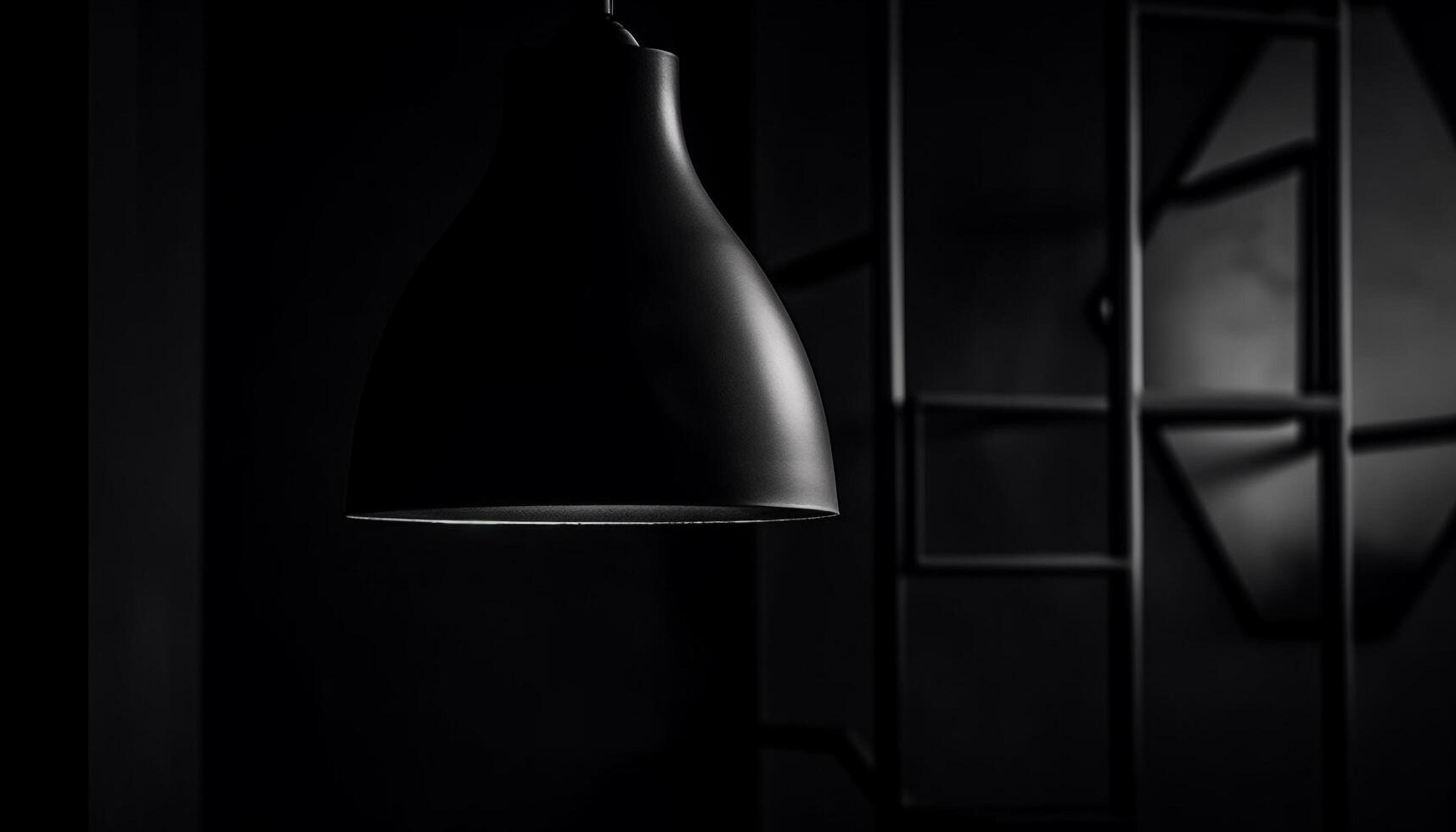 modern elegantie verlicht donker huiselijk kamer met glimmend metaal lamp gegenereerd door ai foto