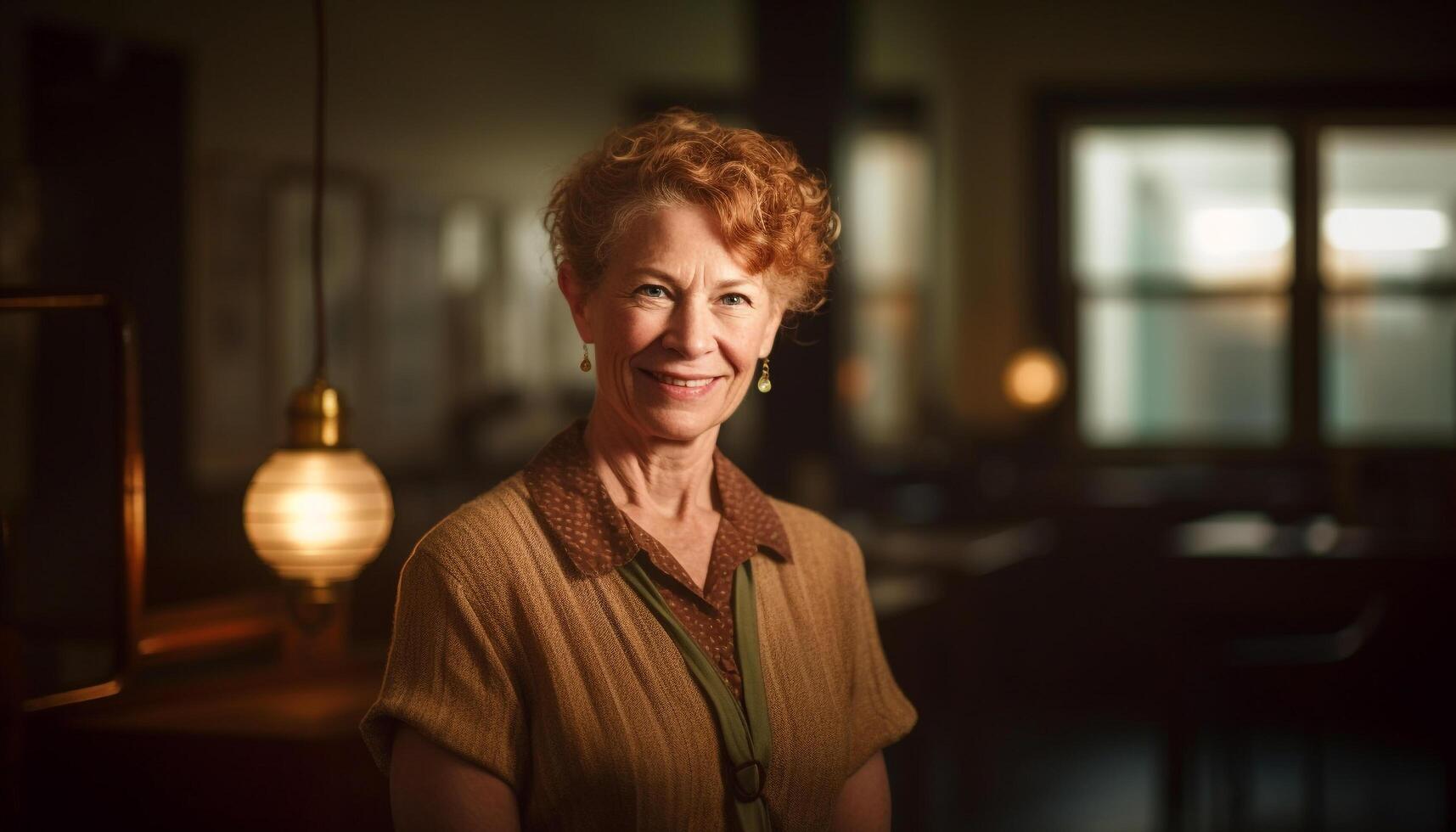 zelfverzekerd volwassen Dames genieten van tevredenheid in gewoontjes huis interieur portret gegenereerd door ai foto