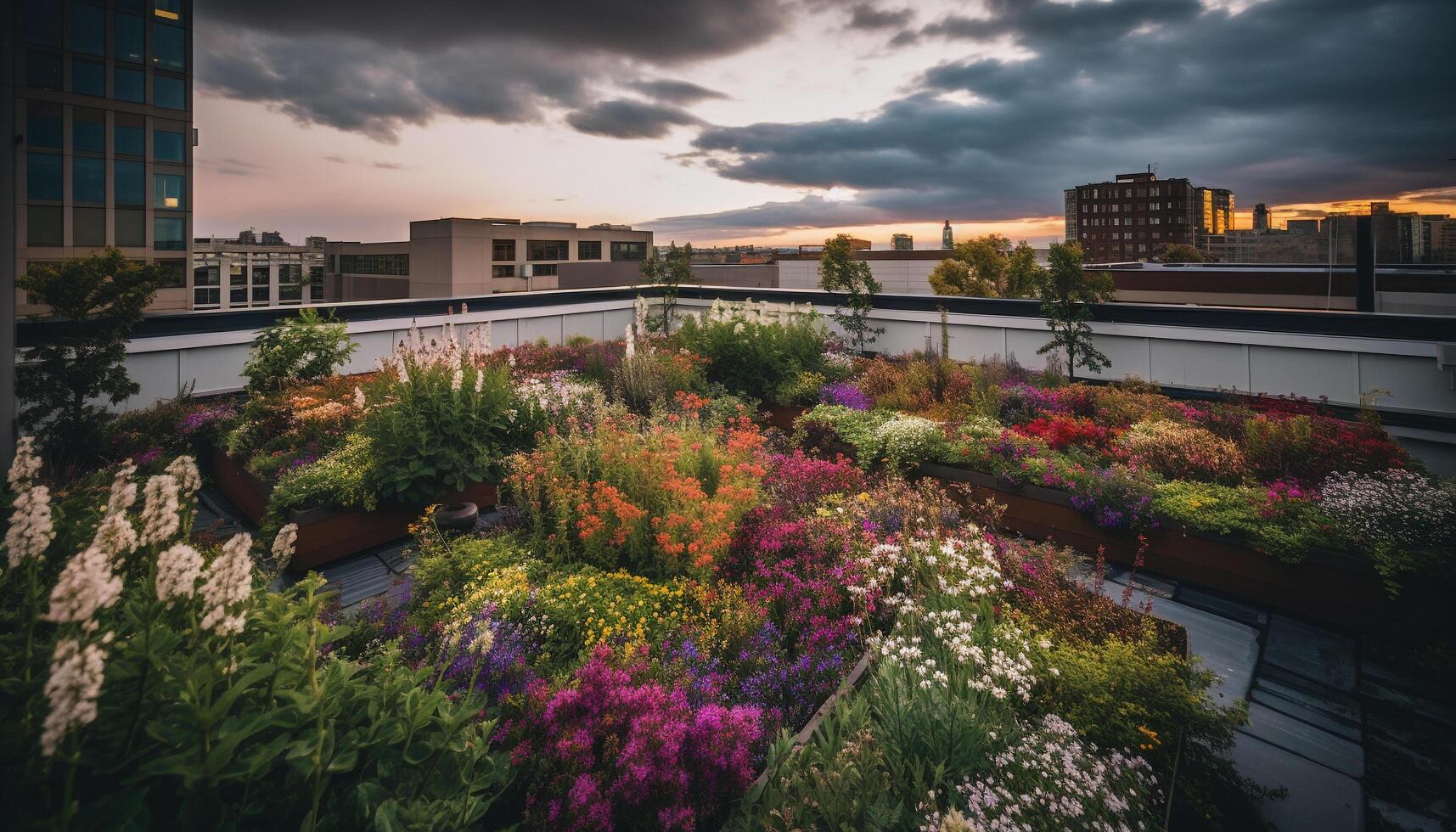 vers roze bloem hoofd Aan groen gras in stedelijk horizon gegenereerd door ai foto