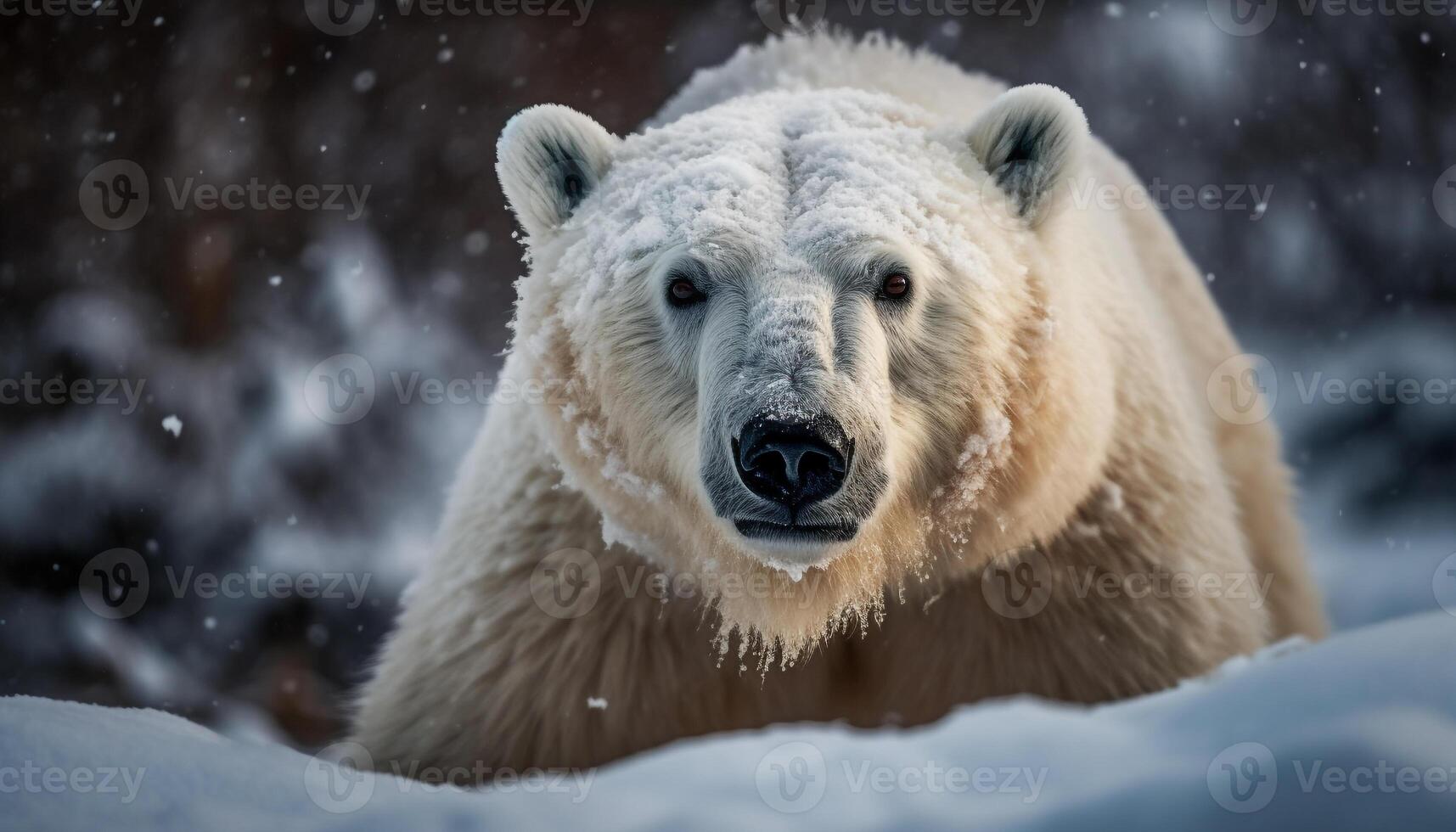 groot arctisch zoogdier wandelen in sneeuw, op zoek Bij camera gegenereerd door ai foto