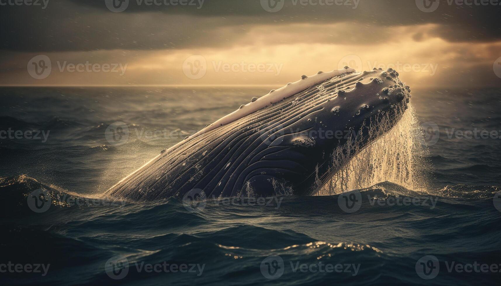 majestueus zoogdier schendingen de oppervlak, een adembenemend zeegezicht avontuur gegenereerd door ai foto