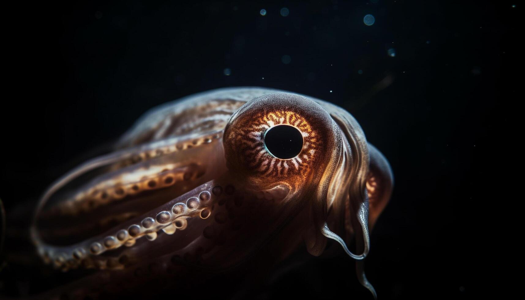 dichtbij omhoog van multi gekleurde Octopus zwemmen in donker zout water rif gegenereerd door ai foto