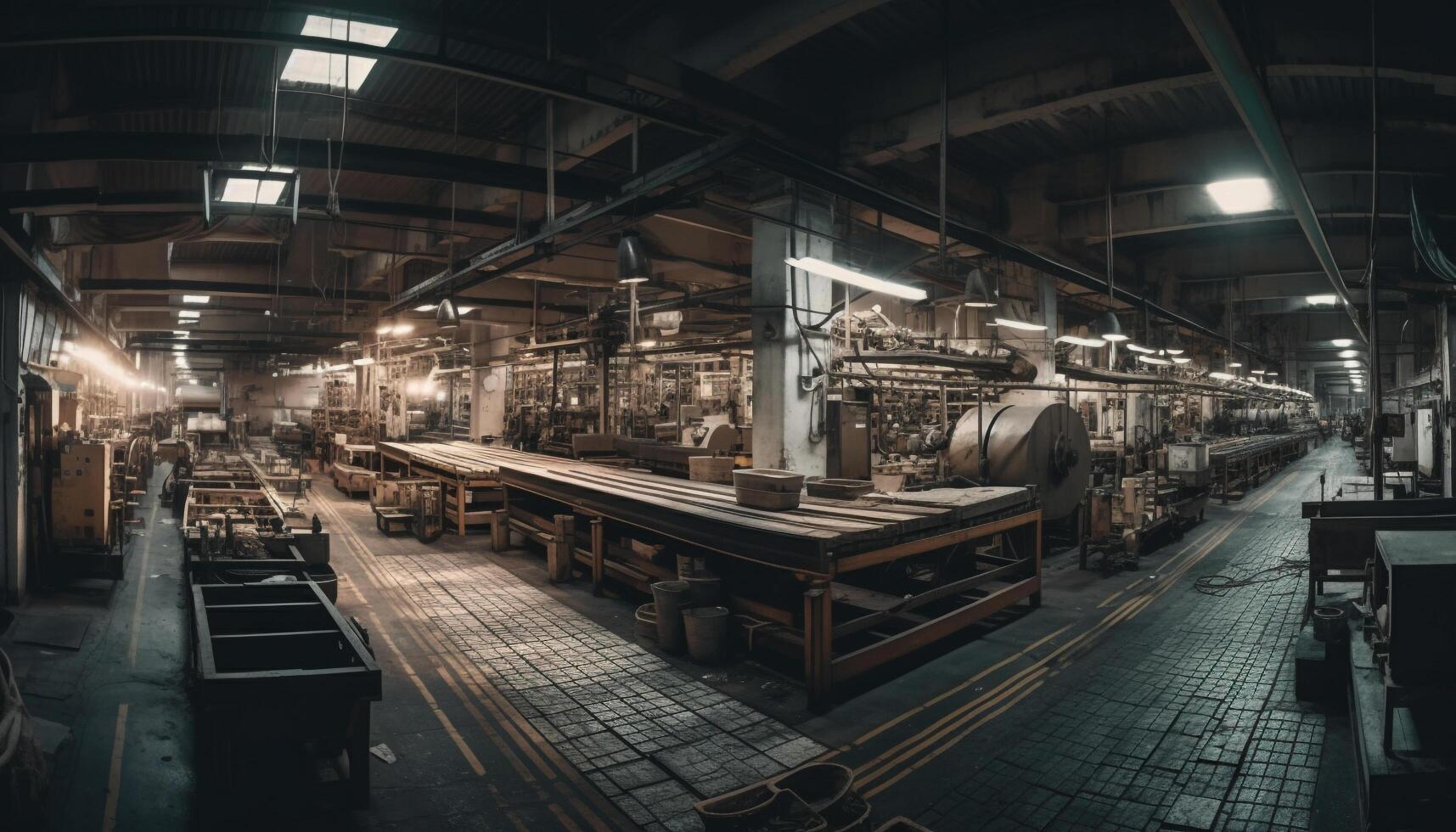 modern industrieel werkplaats met staal machinerie en fabricage uitrusting binnen gegenereerd door ai foto