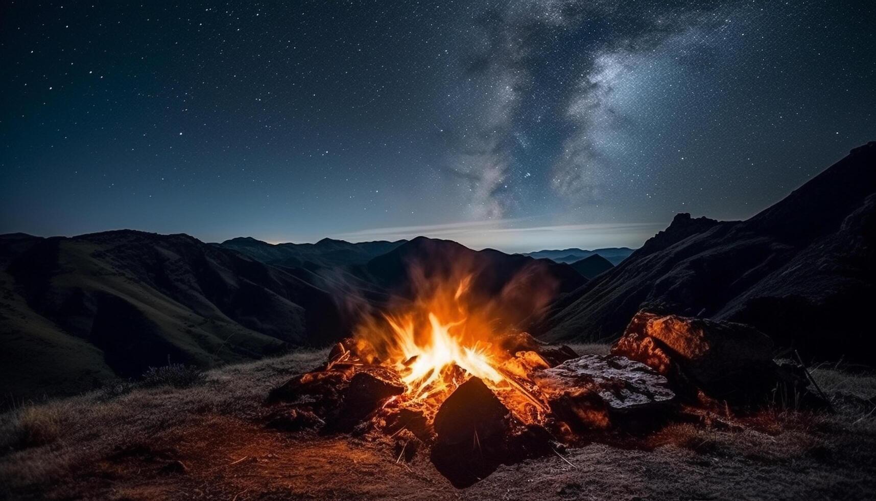 wandelen door de berg bereik, camping onder de melkachtig manier gegenereerd door ai foto