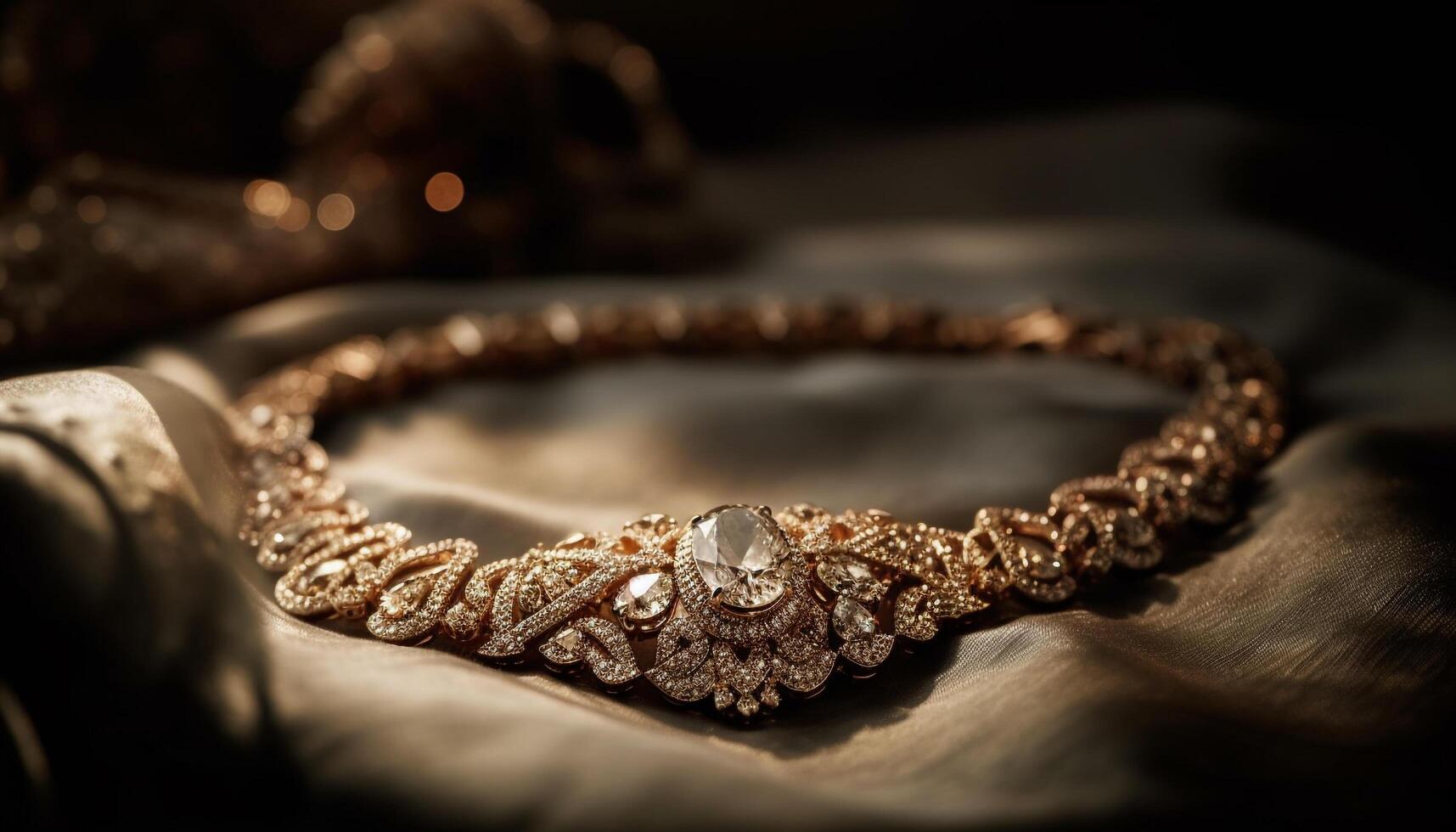 glimmend goud sieraden, edelsteen decoratie, elegantie en luxe in dichtbij omhoog gegenereerd door ai foto